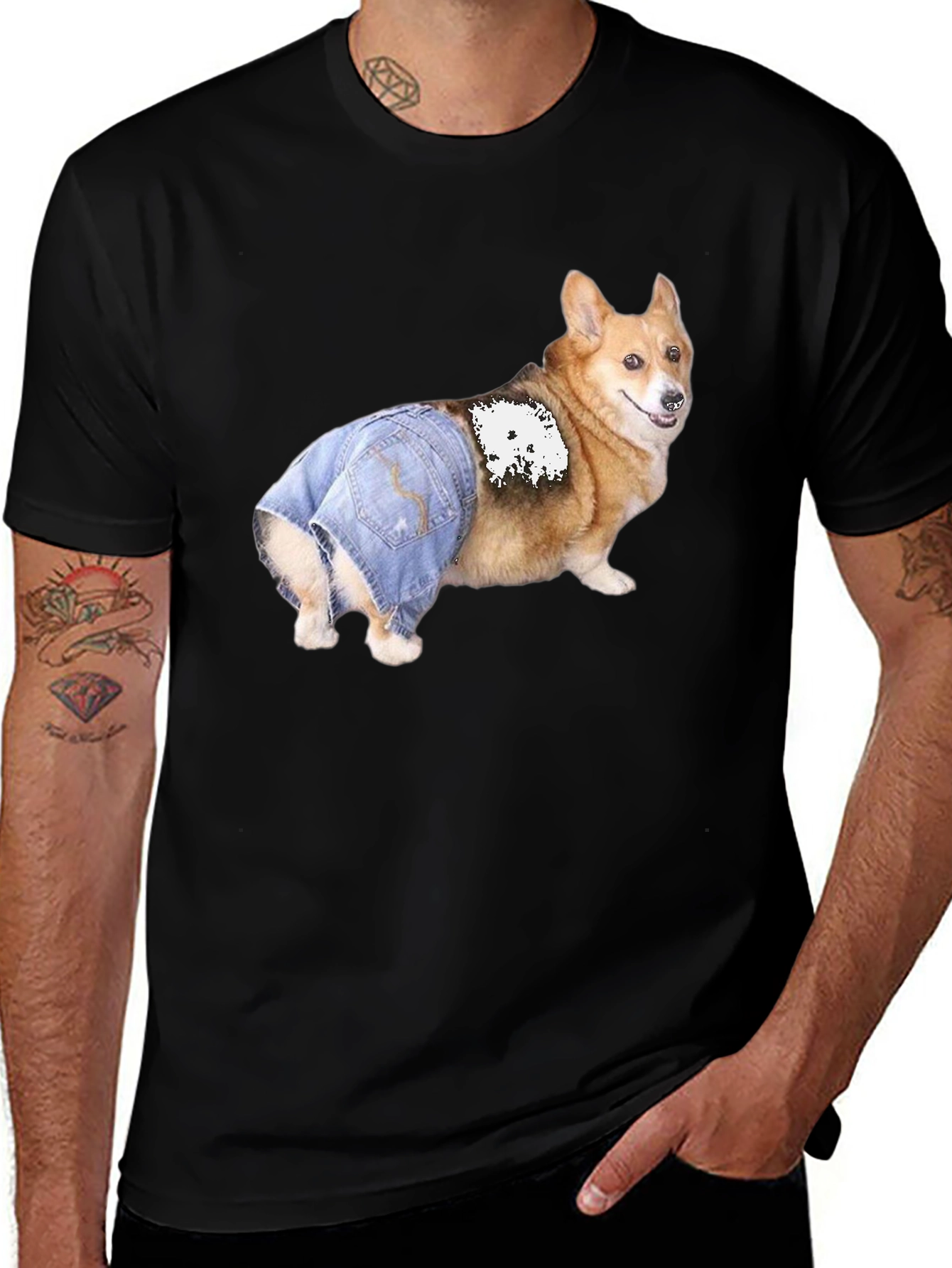 Variant 16 of Corgi in Denim Shorts Graphic Tee