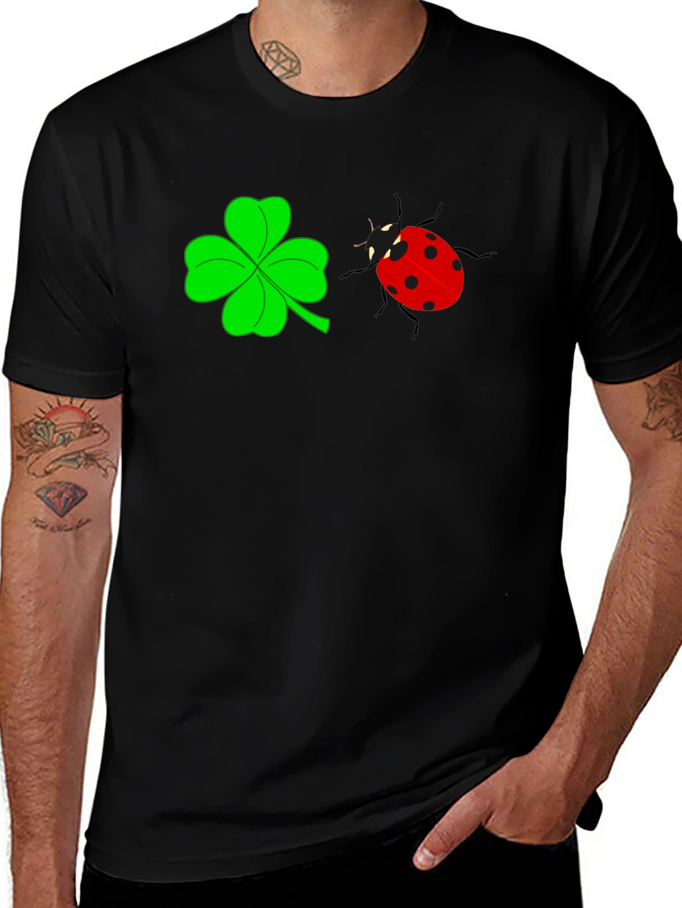 Variant 15 of Lucky Ladybug Clover Black T-Shirt