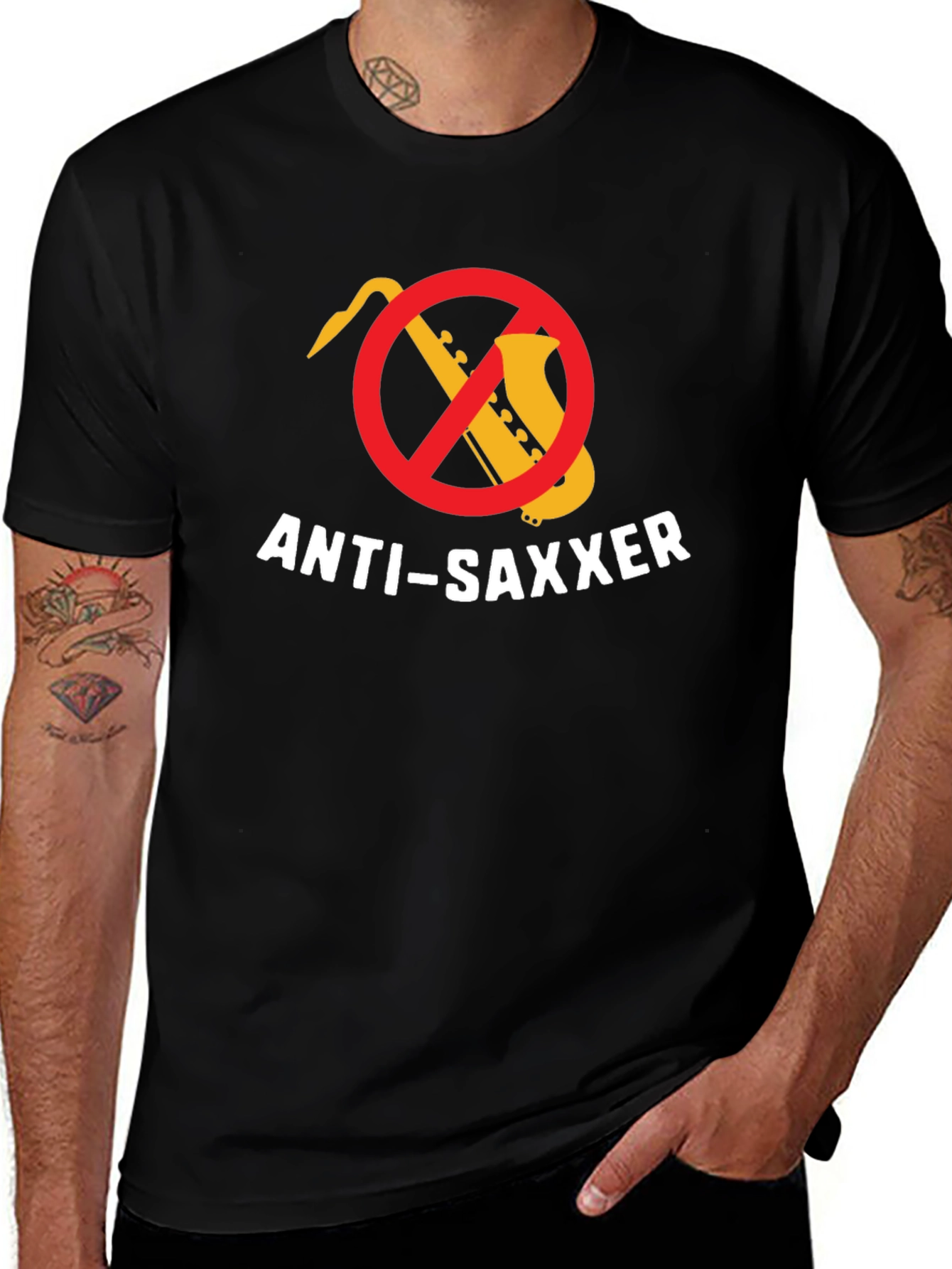 Variant 21 of Anti-Saxxer T-Shirt: Funny Music Tee