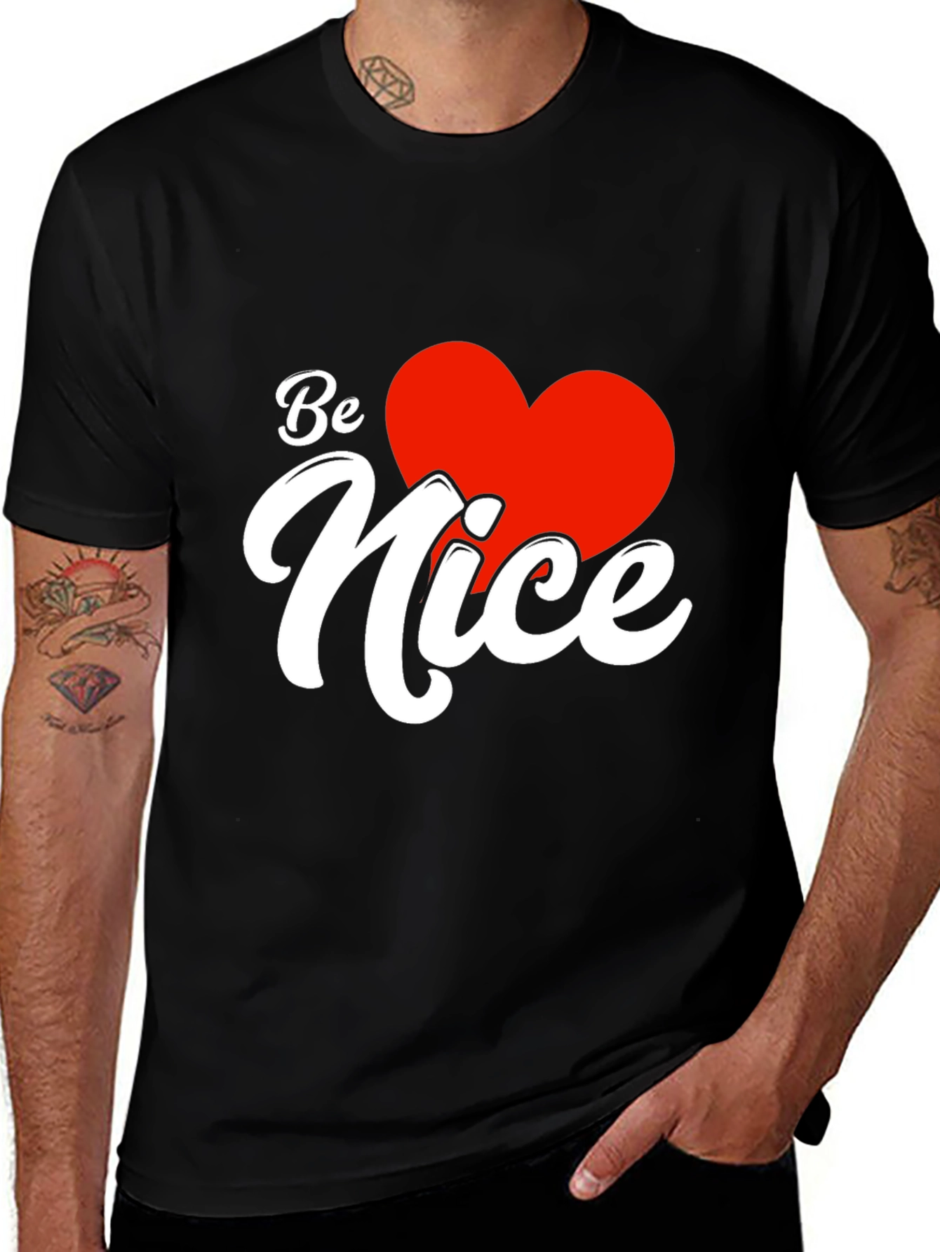 Variant 11 of Be Nice Heart Graphic Tee - Black Cotton T-Shirt