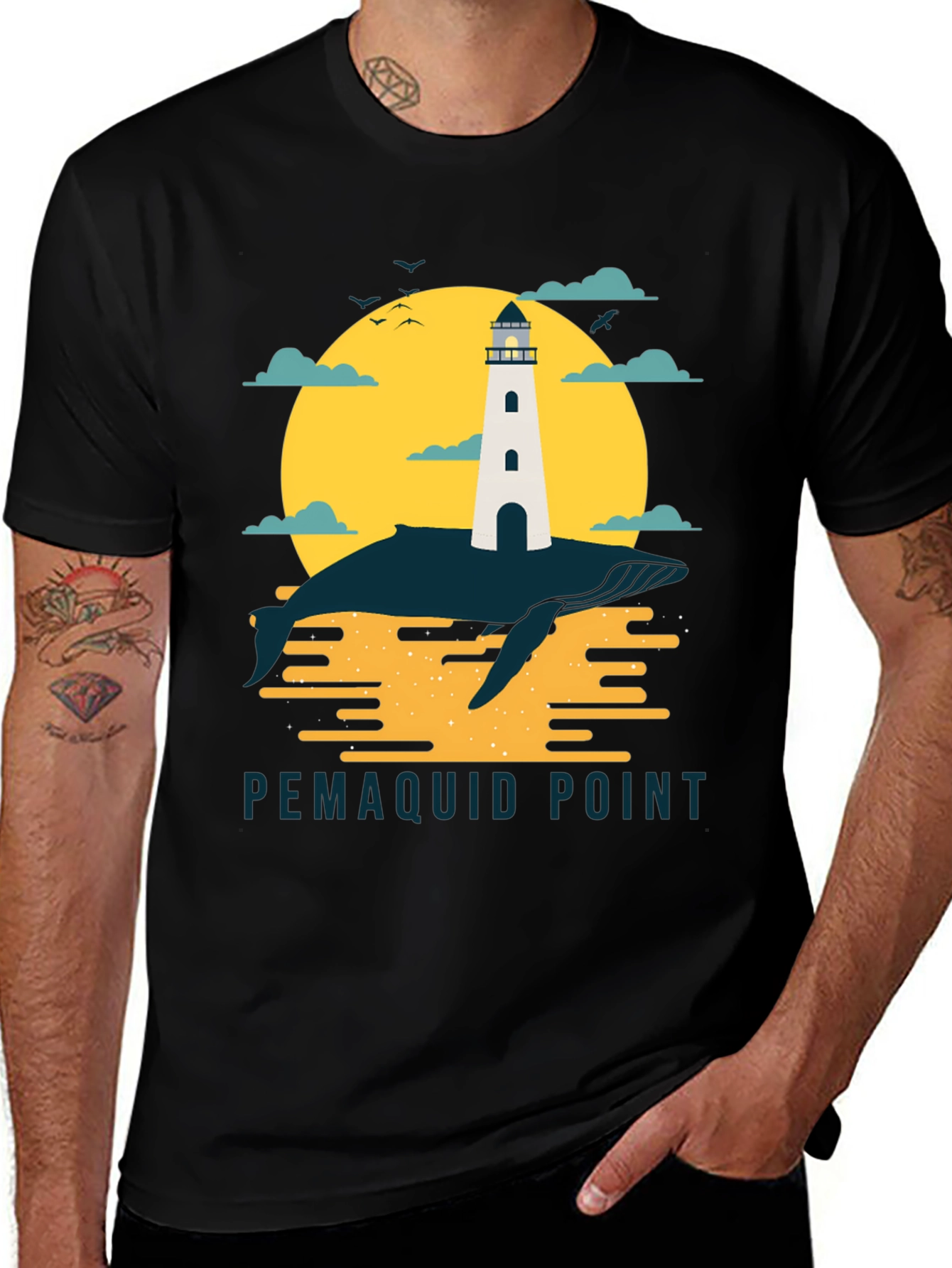 Variant 23 of Pemaquid Point Lighthouse Whale Graphic T-Shirt