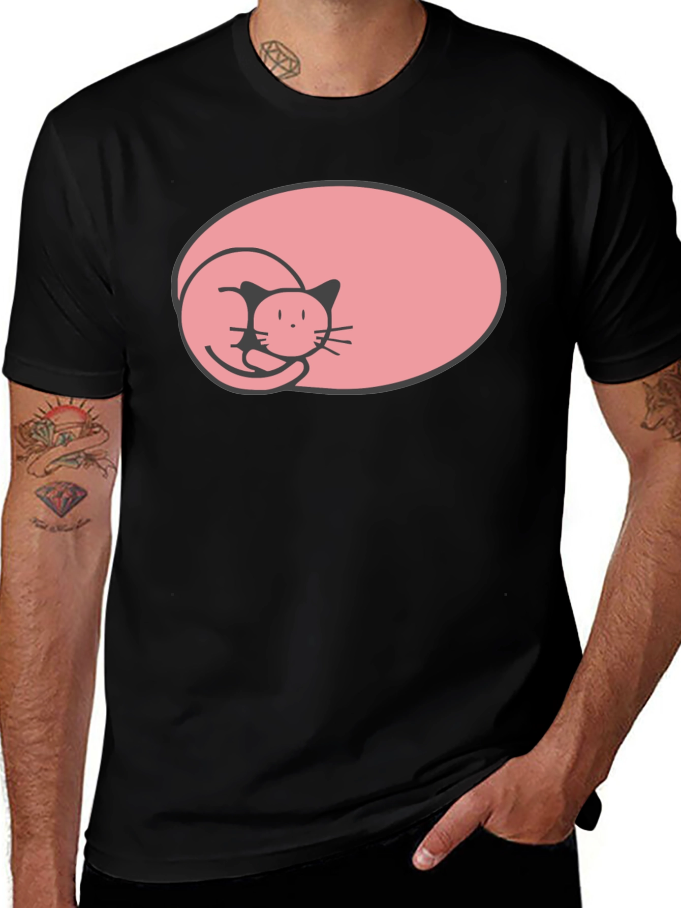 Variant 5 of Cute Cat Nap T-Shirt - Black Graphic Tee