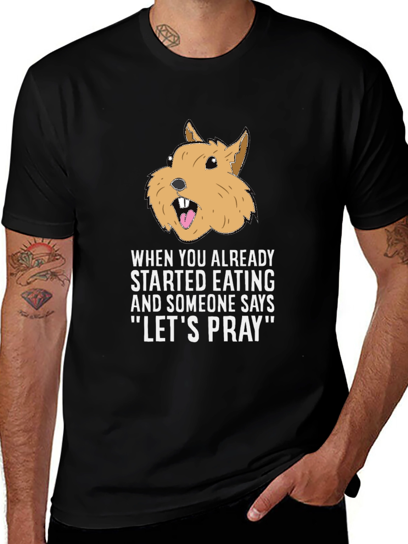Variant 6 of Funny "Let's Pray" Eating Graphic T-Shirt