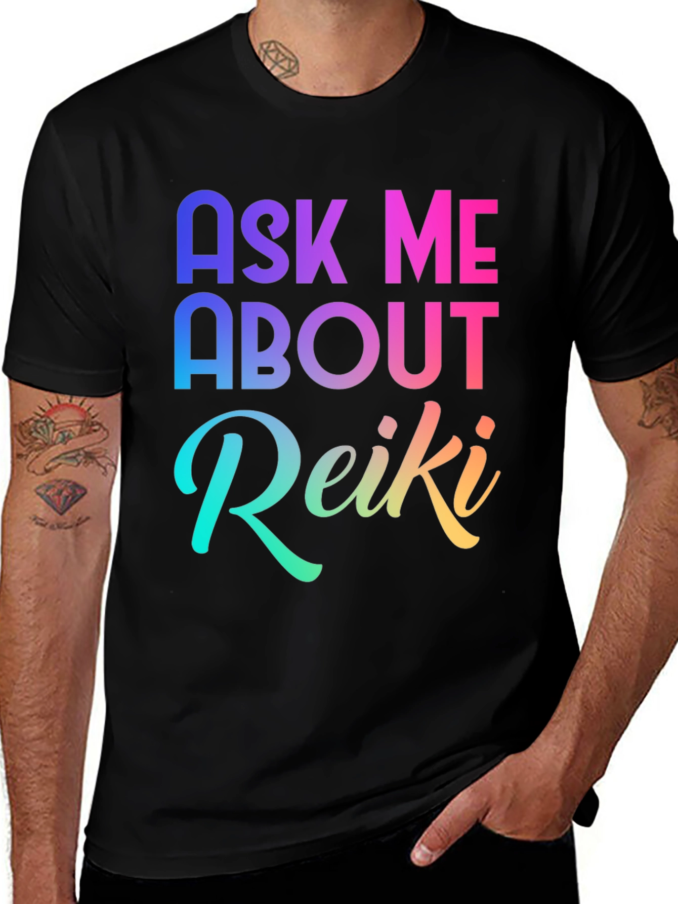Ask Me About Reiki T-Shirt Colorful Graphic Tee