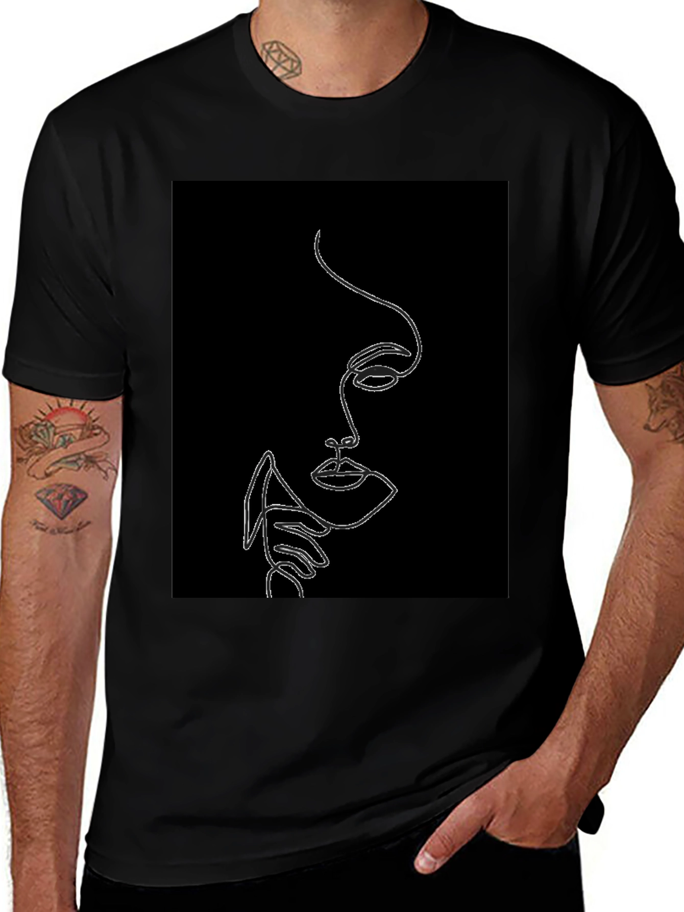 Variant 23 of Abstract Face Line Art Black T-Shirt