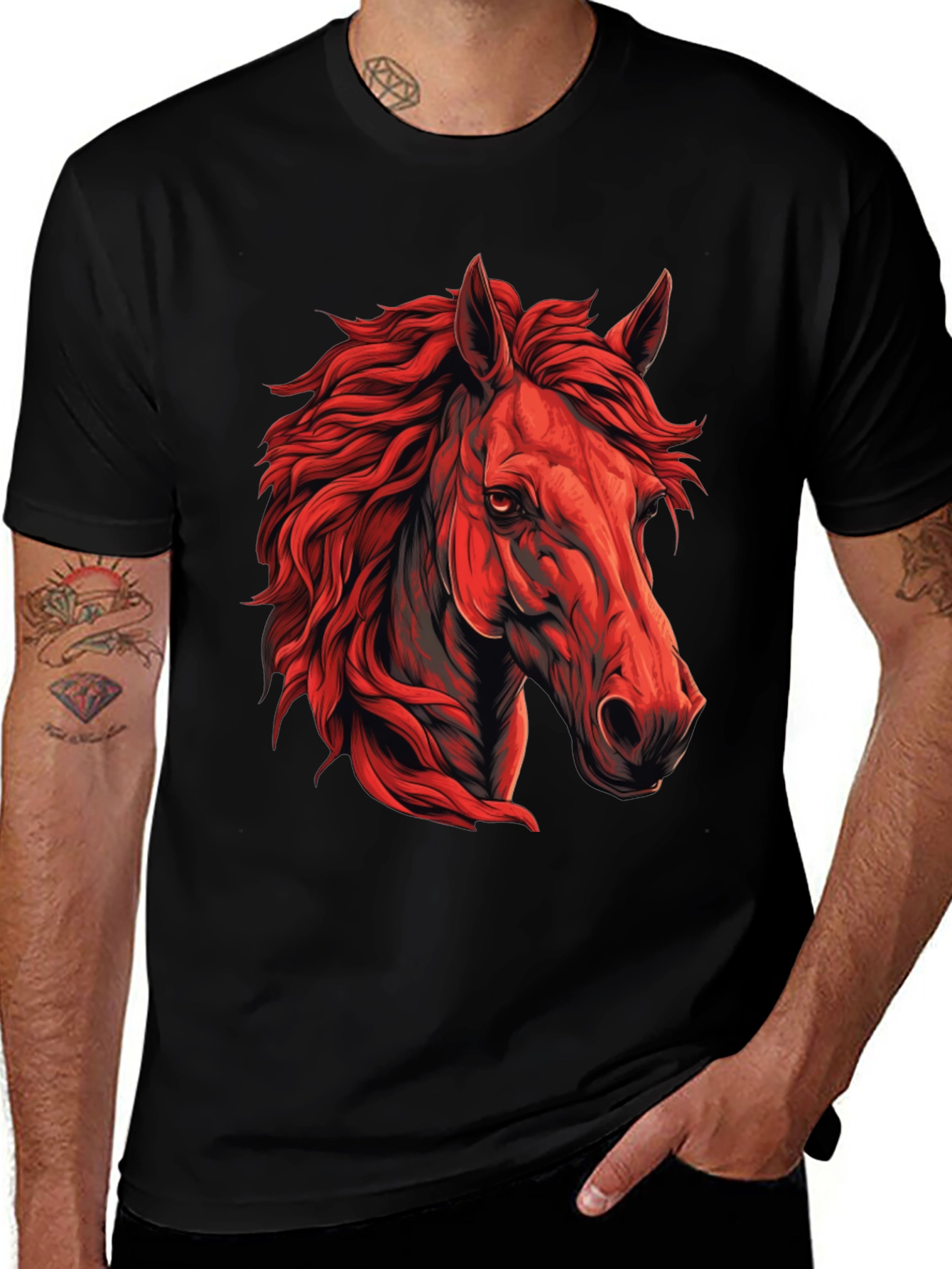 Variant 23 of Red Horse Graphic T-Shirt - Unique Animal Design