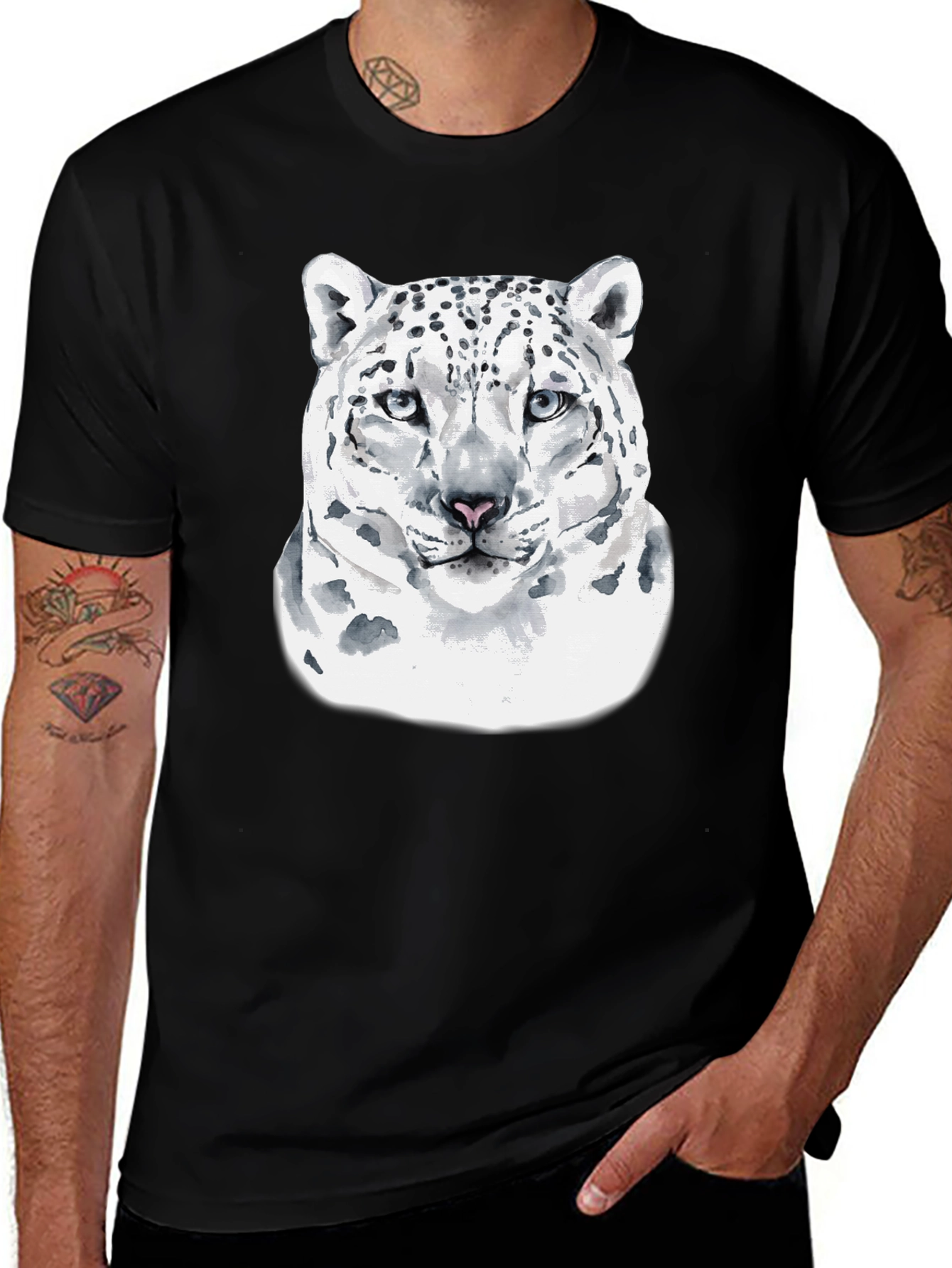 Variant 26 of Snow Leopard Graphic Tee - Men's Black T-Shirt