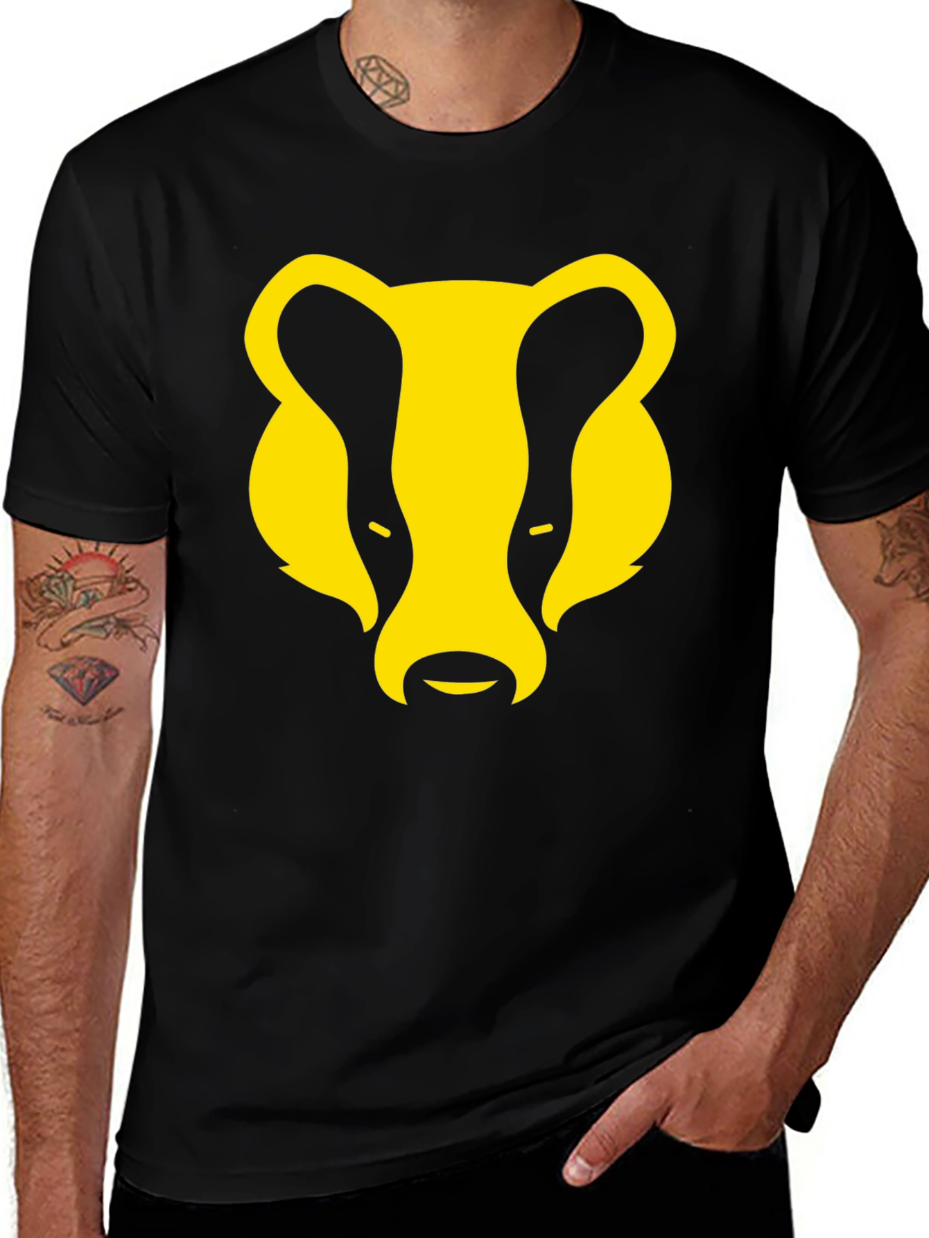 Variant 2 of Yellow Badger Graphic Black T-Shirt