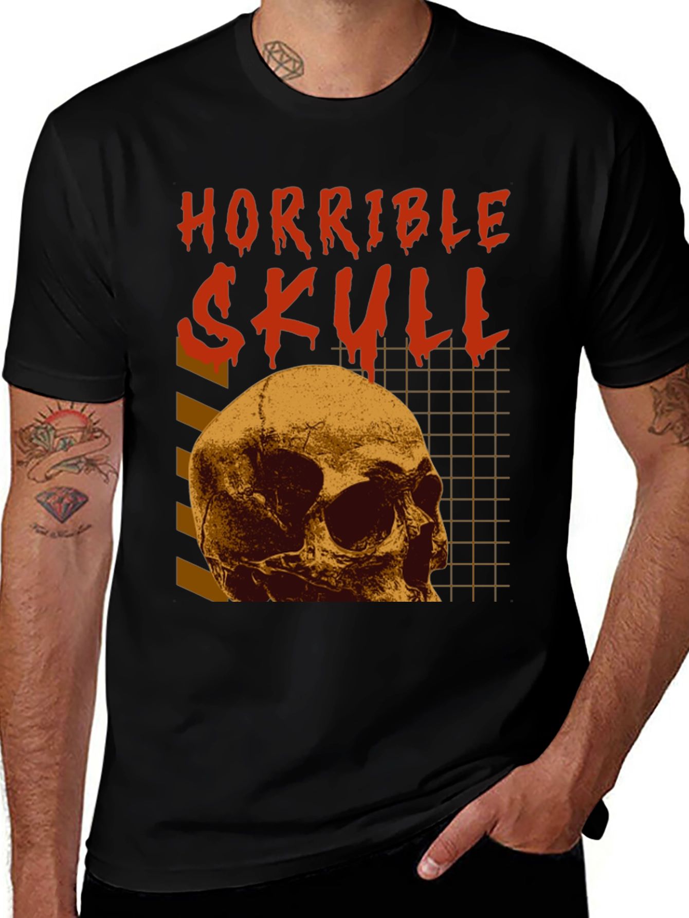 Variant 10 of Horrible Skull Graphic Print Black T-Shirt