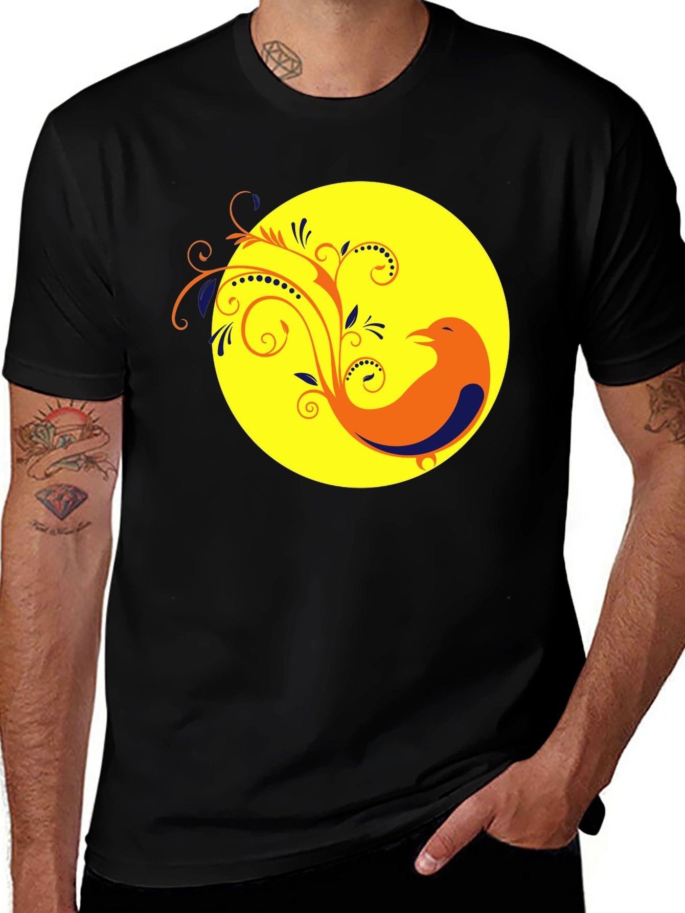 Variant 18 of Black T-Shirt with Bird and Floral Design