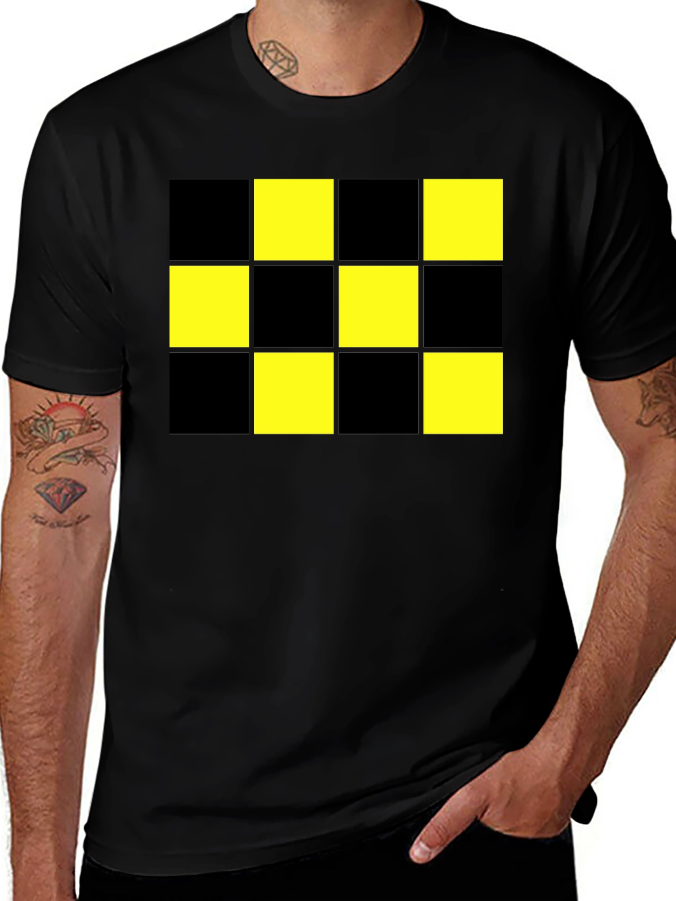 Variant 23 of Checkered Pattern T-Shirt - Black & Yellow