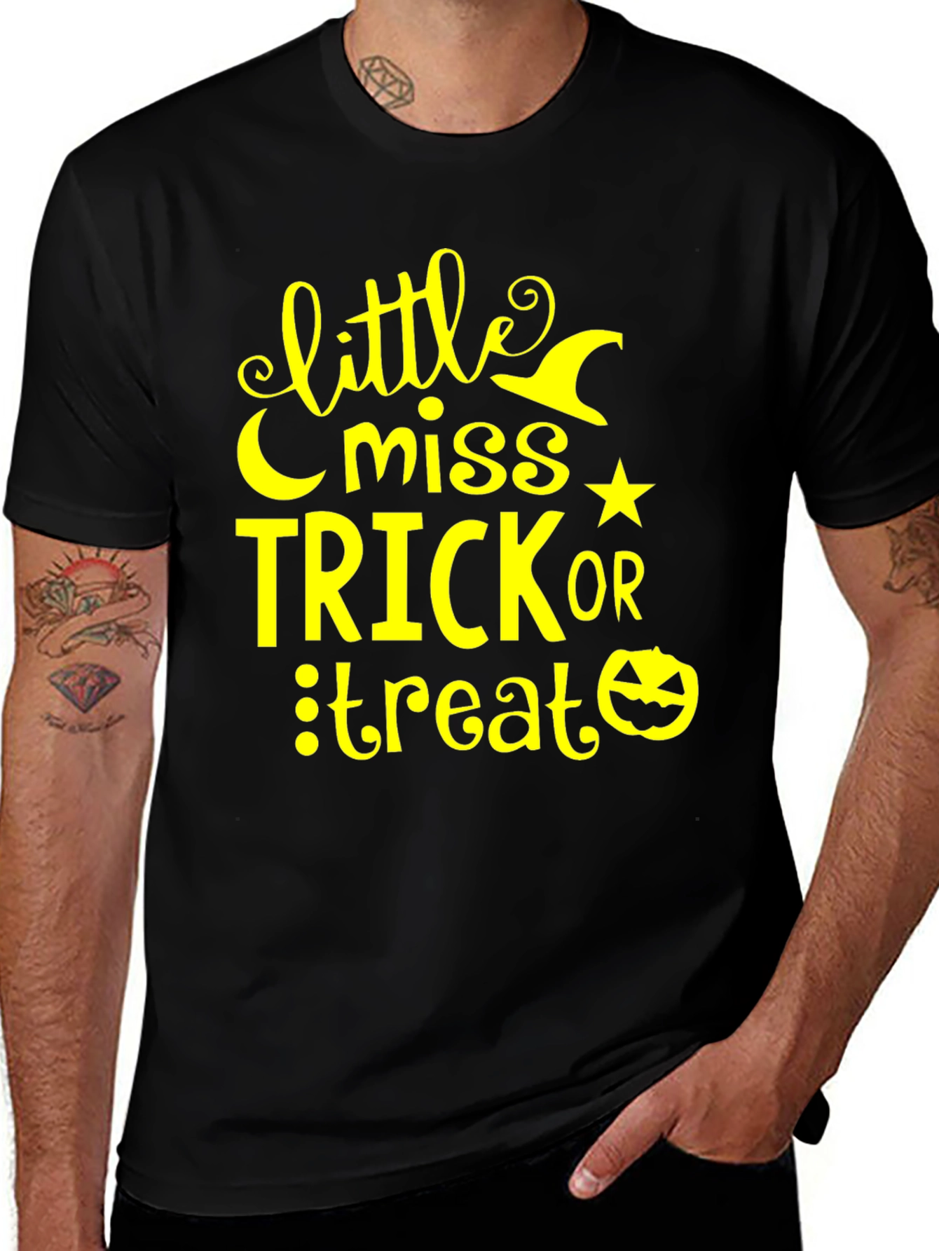Little Miss Trick or Treat Black Halloween T-Shirt