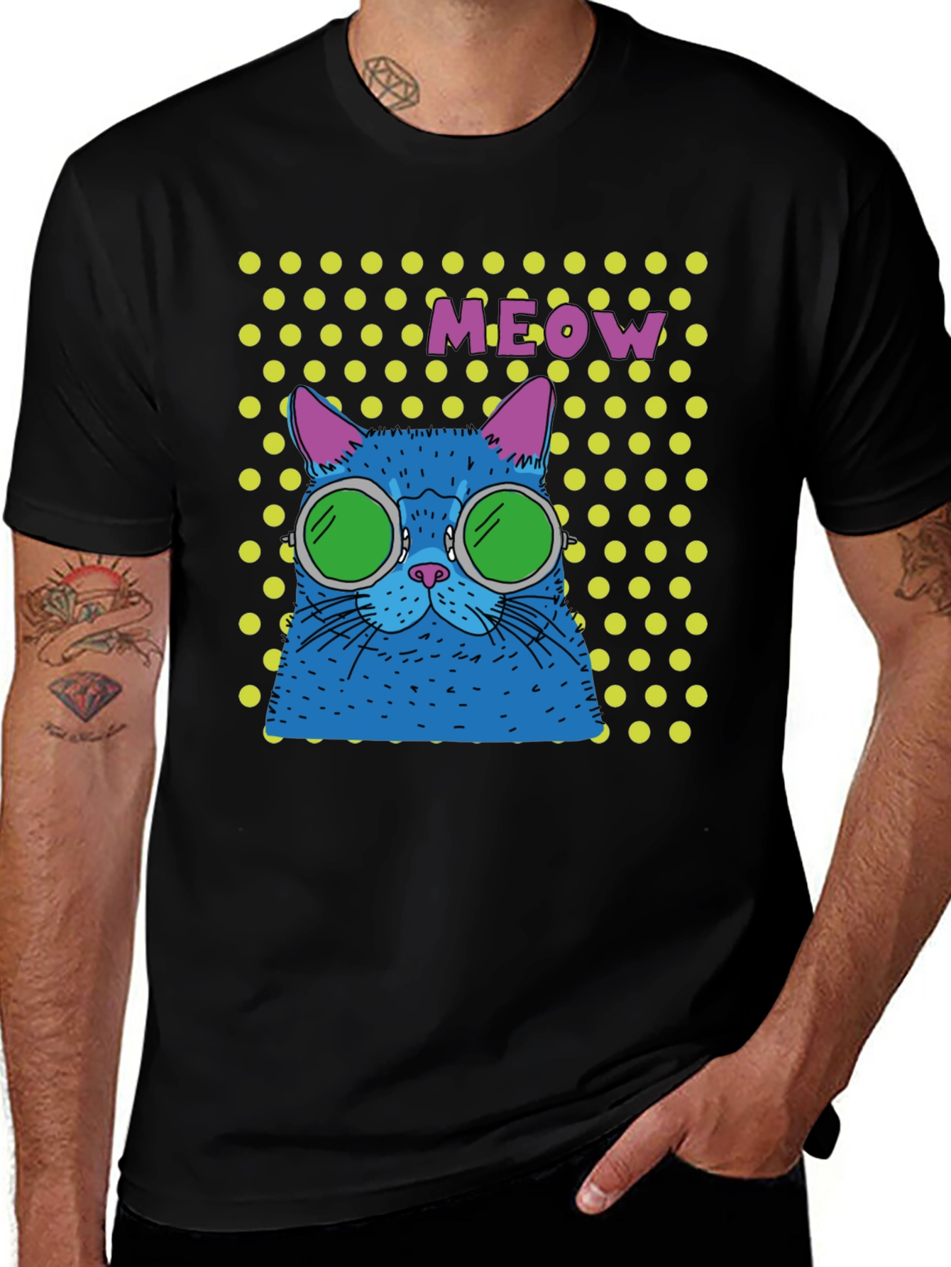 Variant 2 of Cool Cat Meow T-Shirt - Black