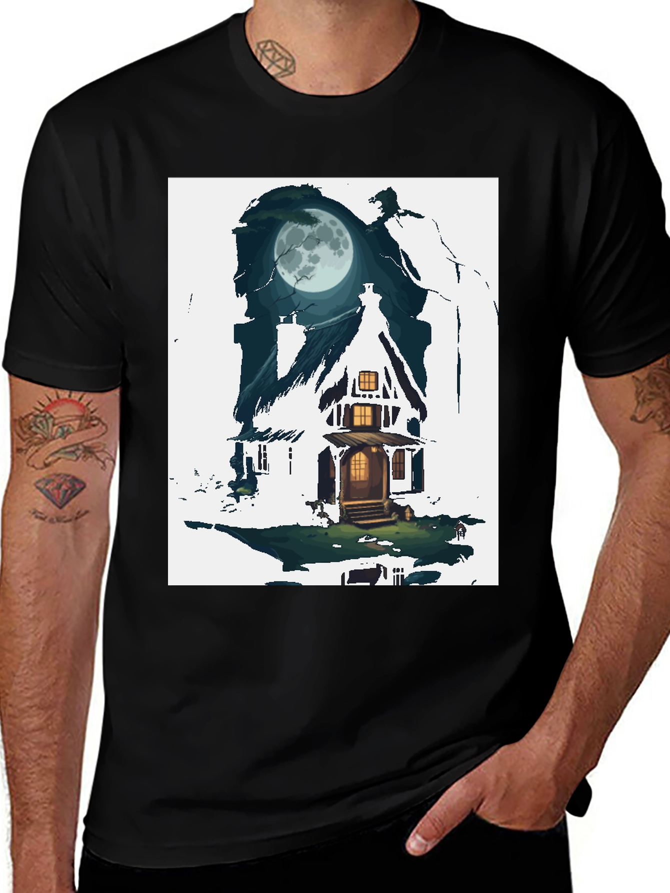 Variant 21 of Spooky Haunted House Moon T-Shirt