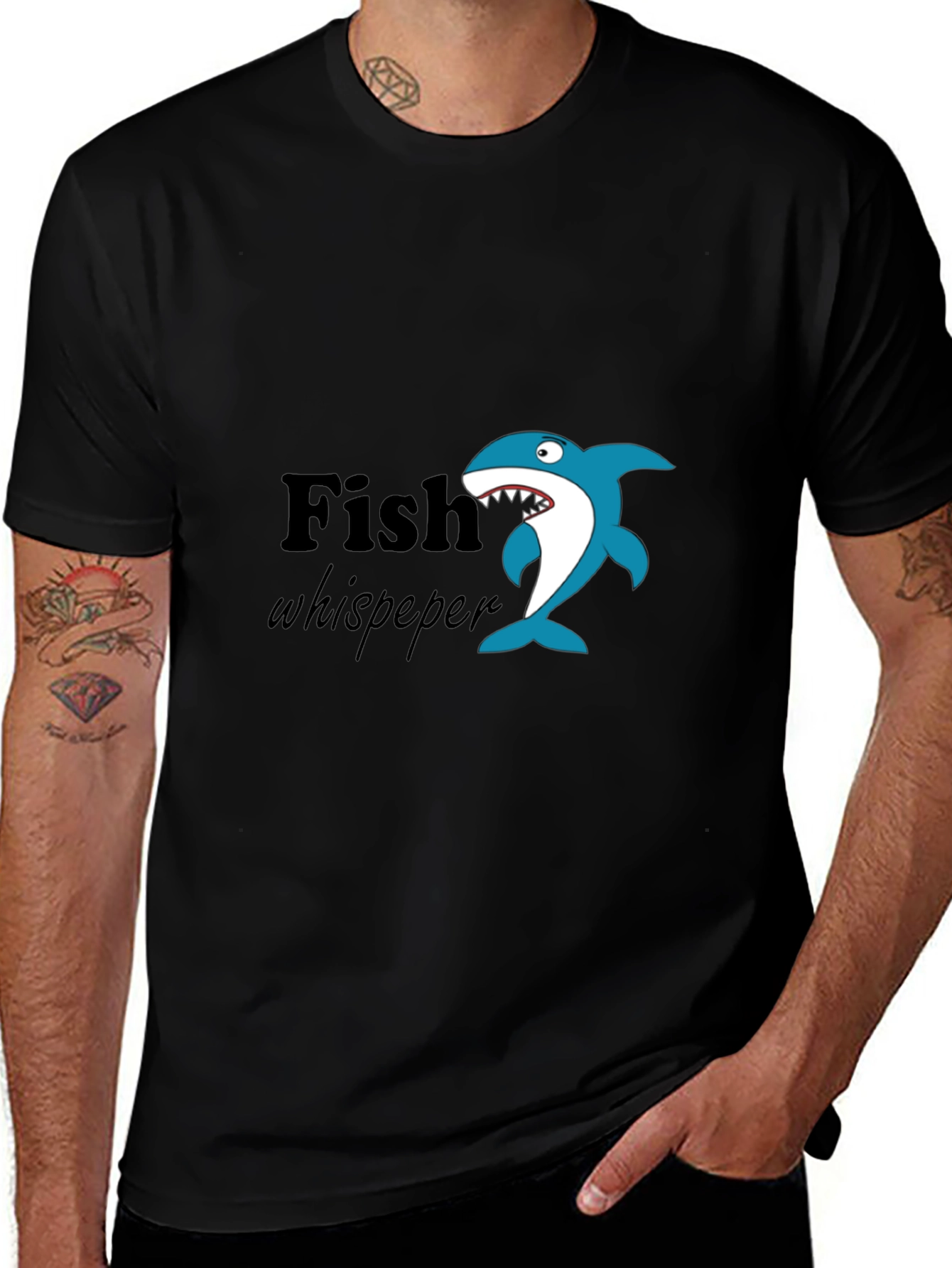Variant 9 of Fish Whisperer Graphic Tee - Black Cotton T-Shirt