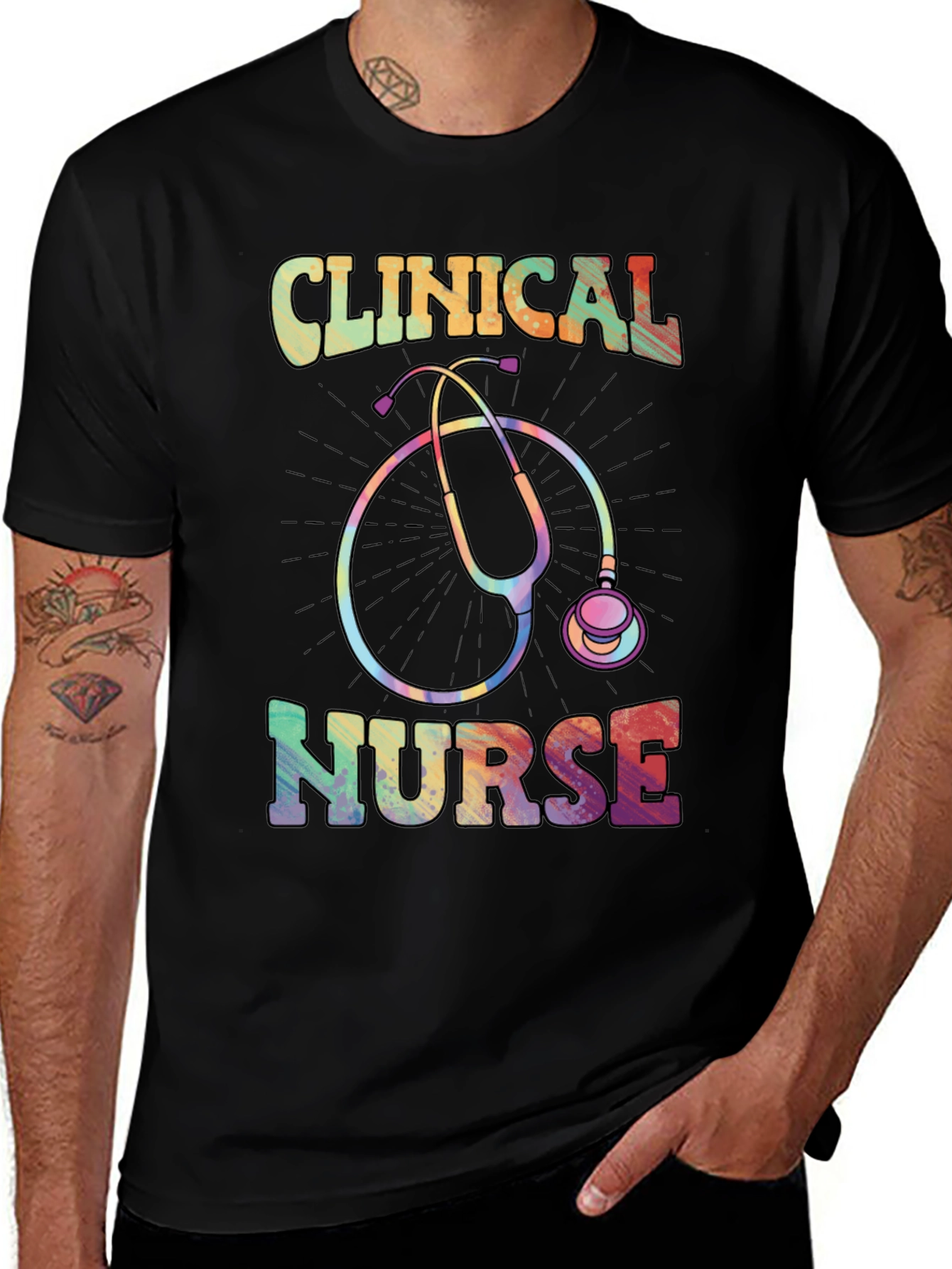 Clinical Nurse Graphic Tee - Rainbow Stethoscope