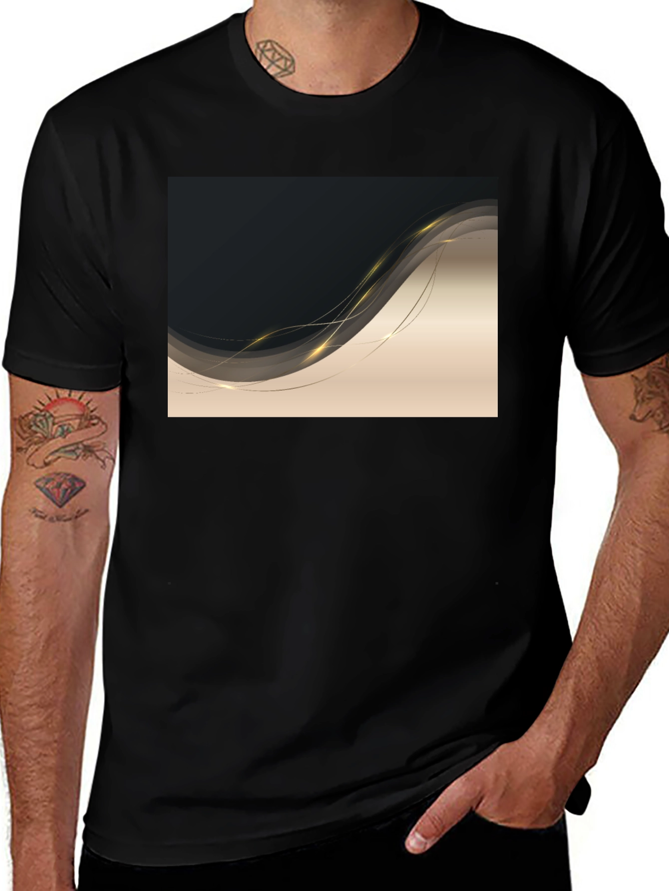 Variant 23 of Stylish Black T-Shirt with Abstract Wave Design