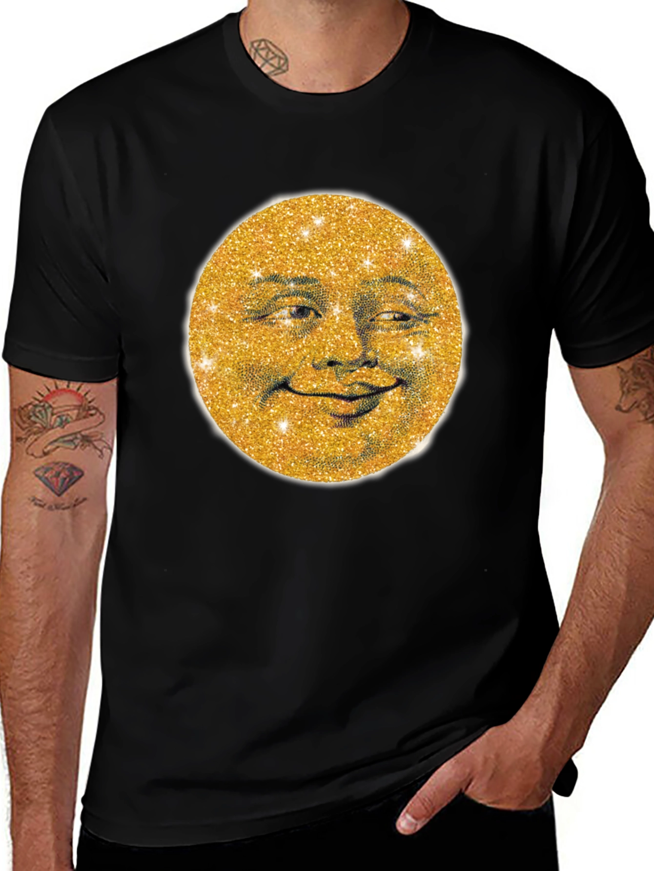 Variant 24 of Golden Moon Face Graphic Tee - Stylish & Unique