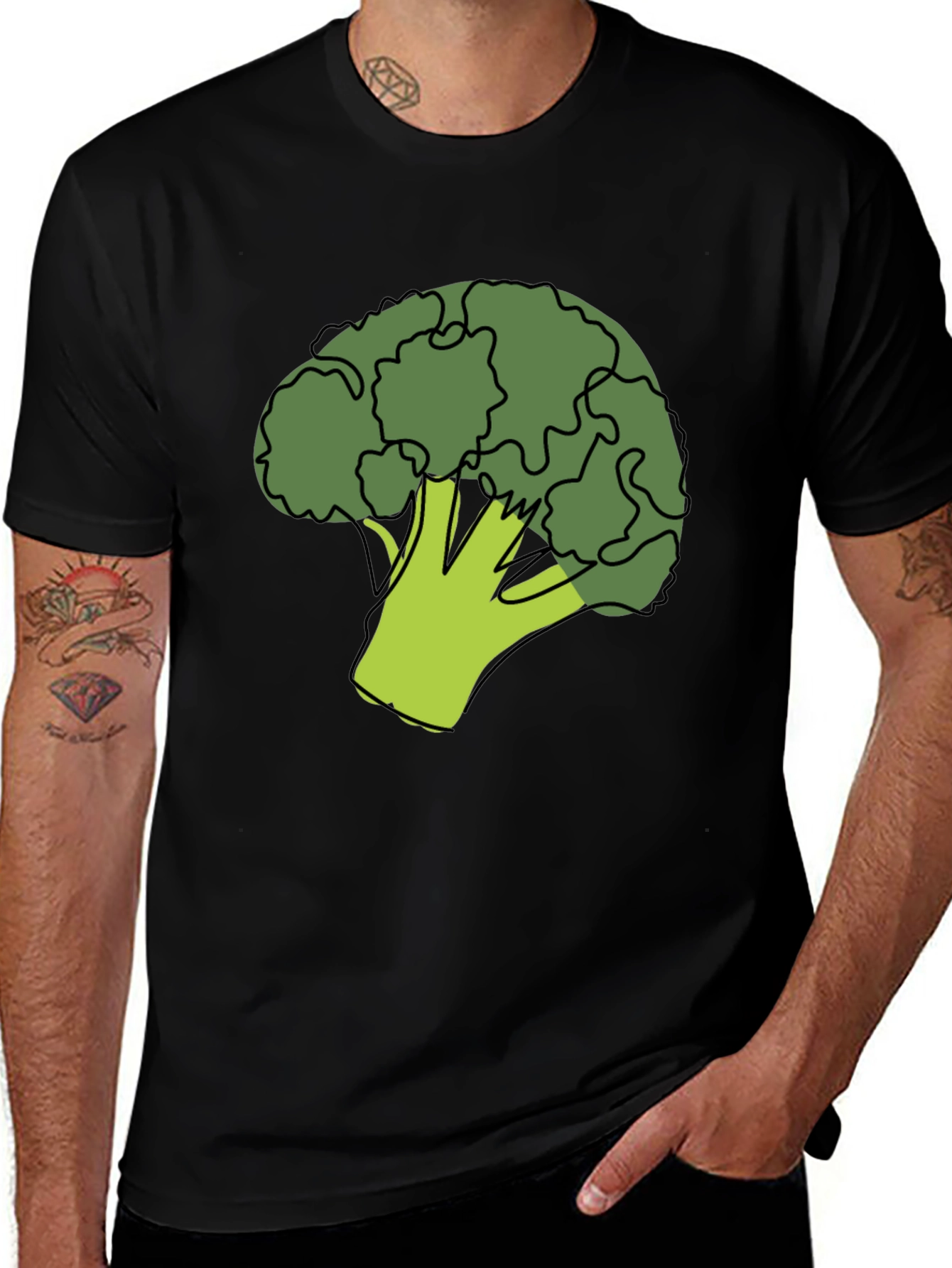 Broccoli Graphic Tee - Black Cotton Blend T-Shirt