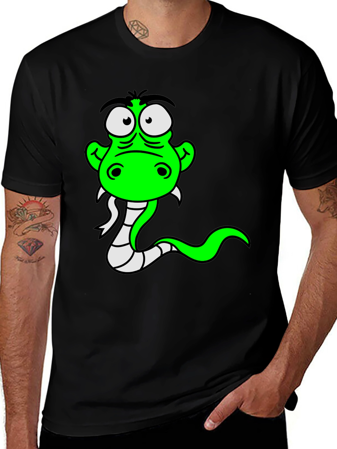 Variant 11 of Cartoon Snake Graphic Tee - Black Cotton