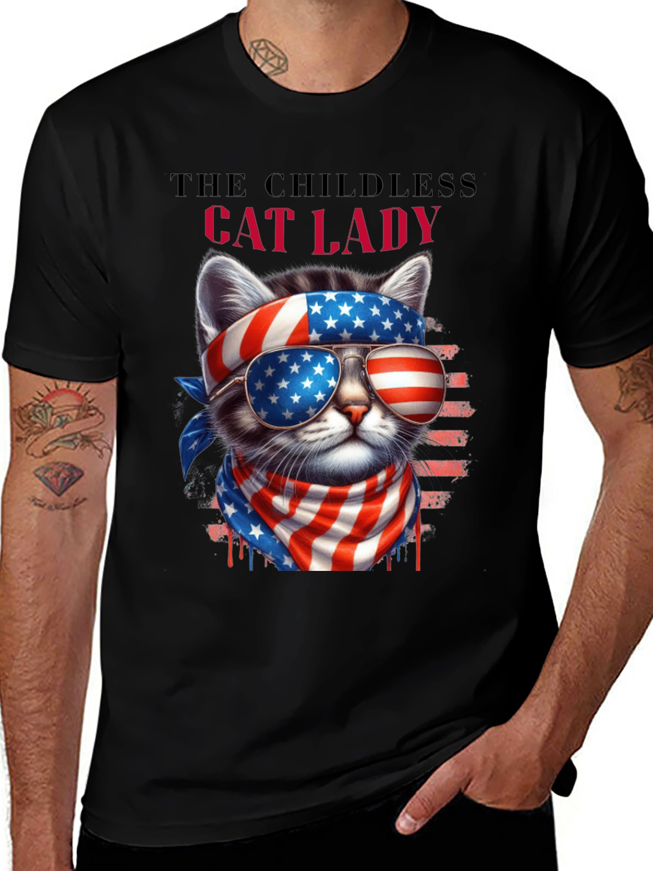 Variant 23 of Childless Cat Lady USA Patriotic T-Shirt