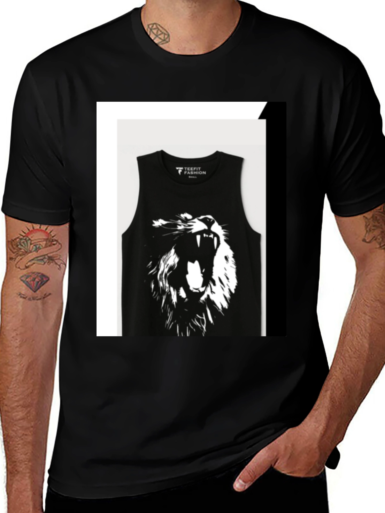 Variant 30 of Lion Graphic Print Black T-Shirt
