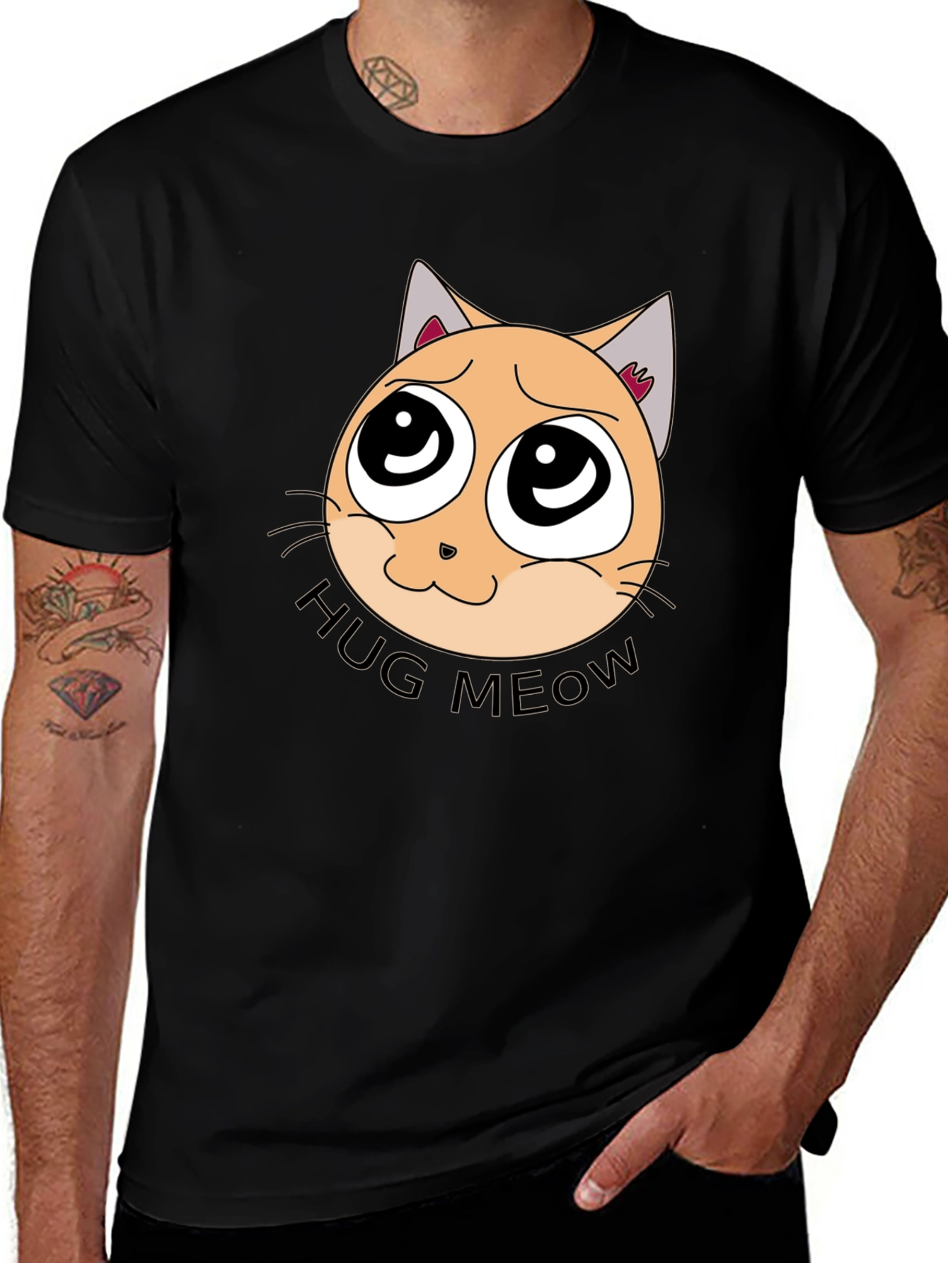 Variant 12 of Hug Meow Cat Graphic Black T-Shirt