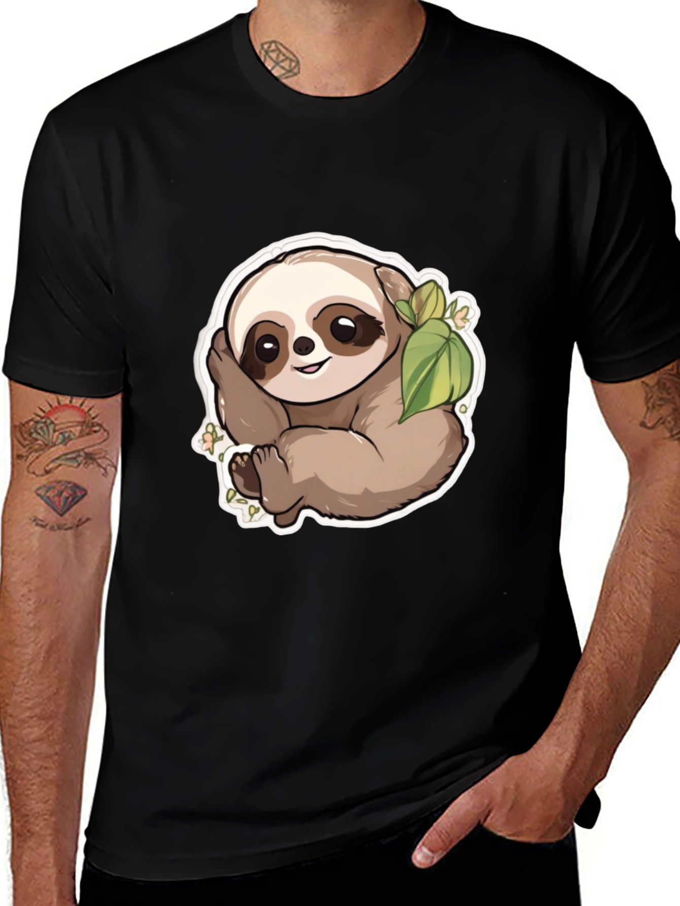 Variant 11 of Cute Sloth Graphic T-Shirt - Unisex Black Tee