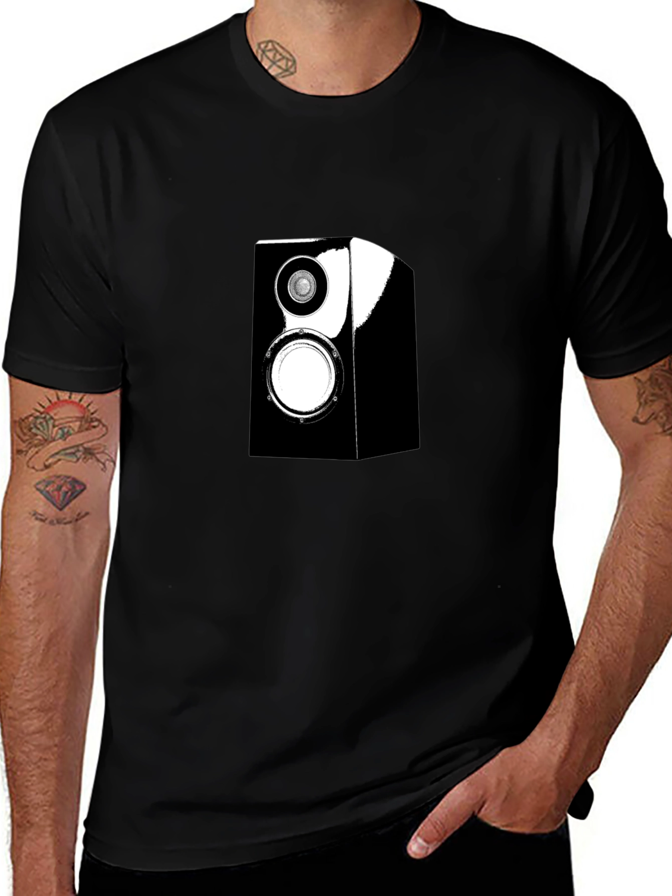 Variant 23 of Speaker Graphic Tee - Black Cotton Casual Wear