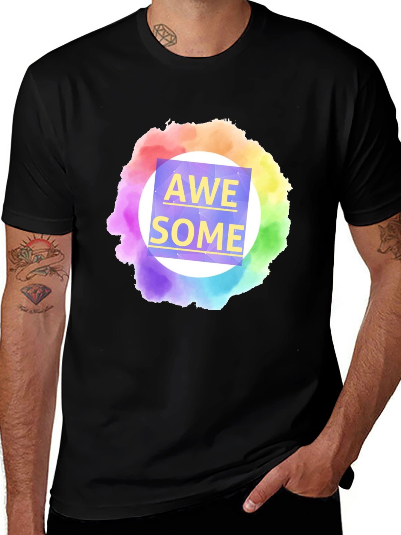 Variant 16 of Awesome Rainbow Graphic Tee - Men's Black T-Shirt