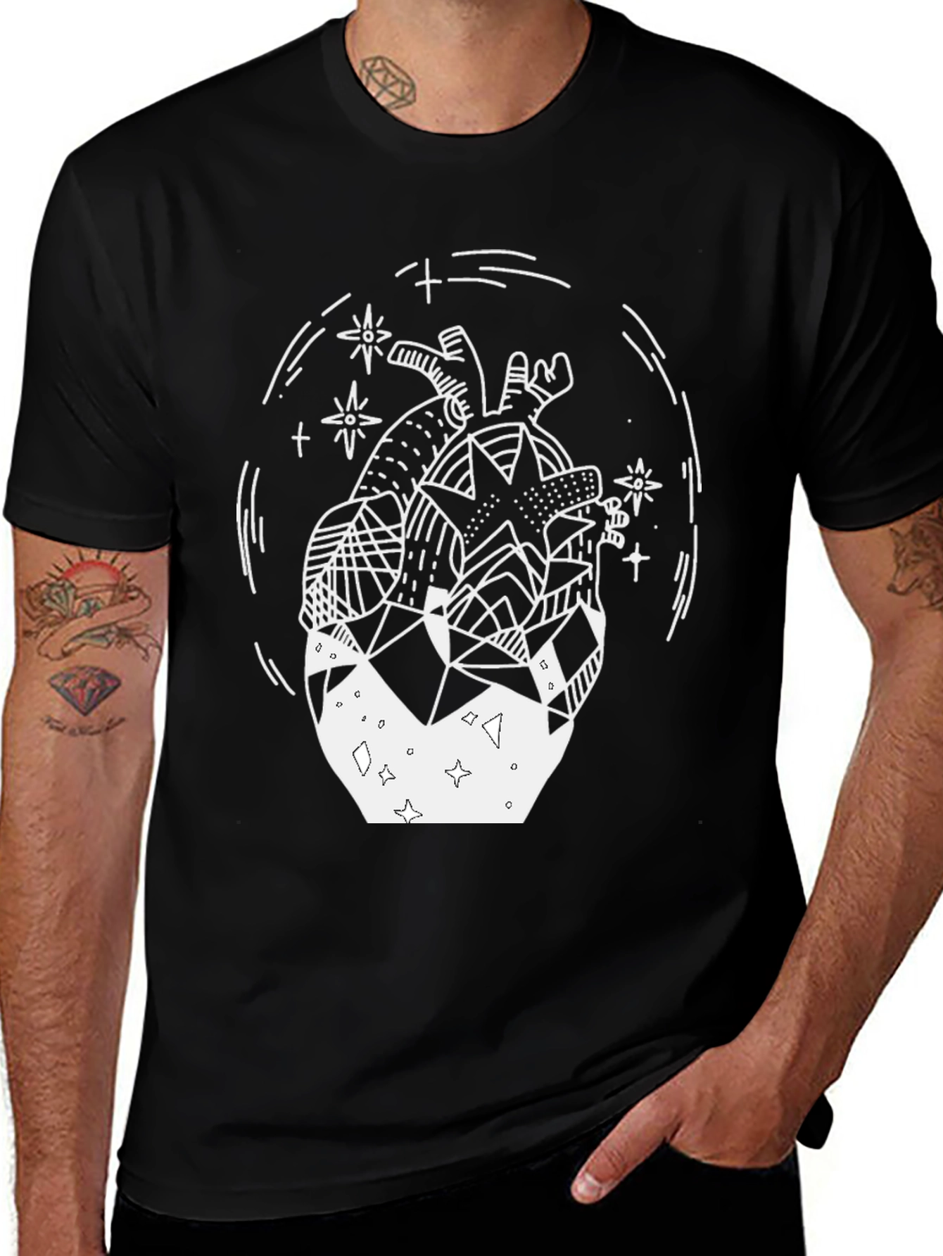 Variant 18 of Geometric Heart Graphic Tee - Black