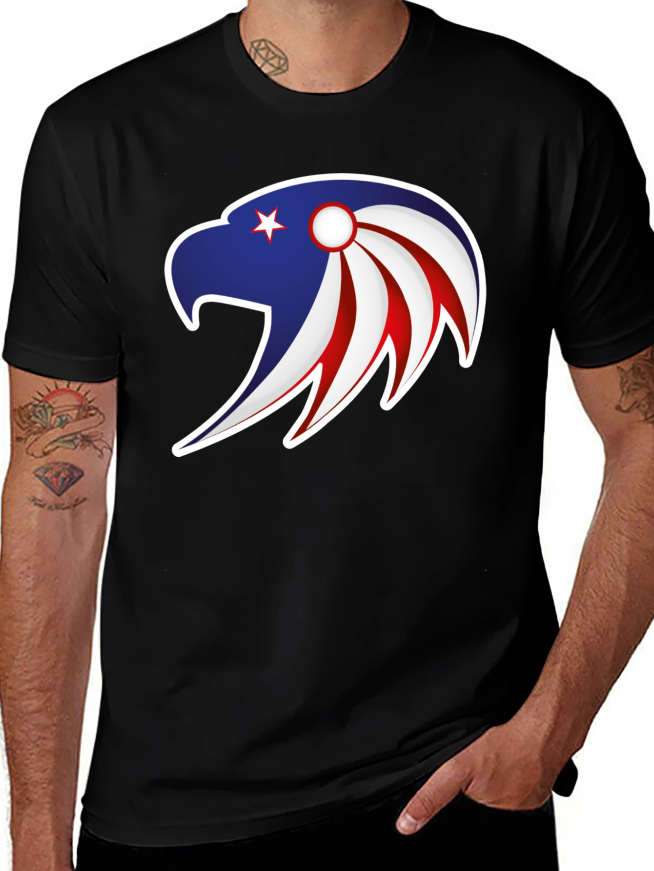 Patriotic Eagle Graphic Tee - Stylish Men's Black T-Shirt