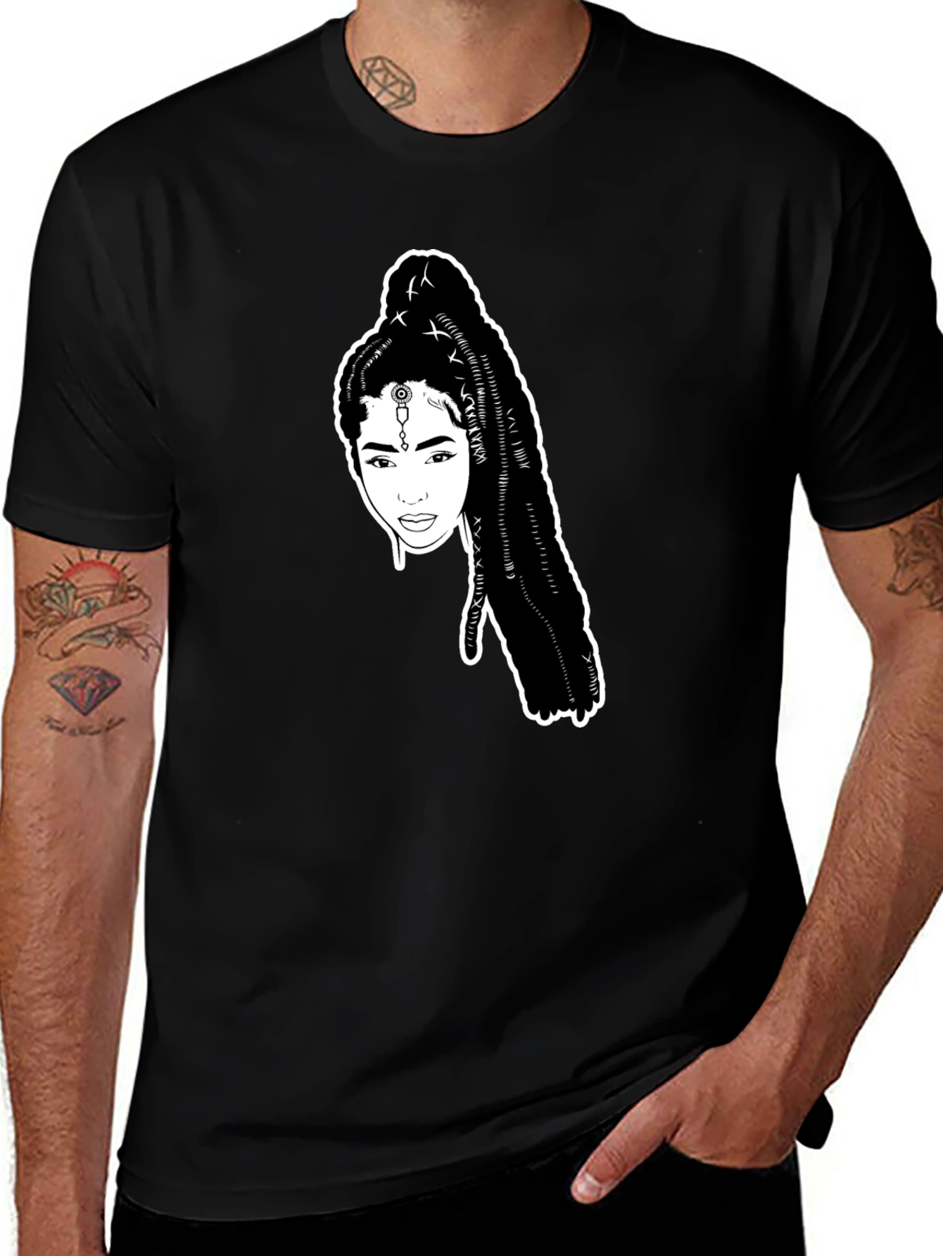 Variant 2 of Black T-Shirt with Woman Portrait