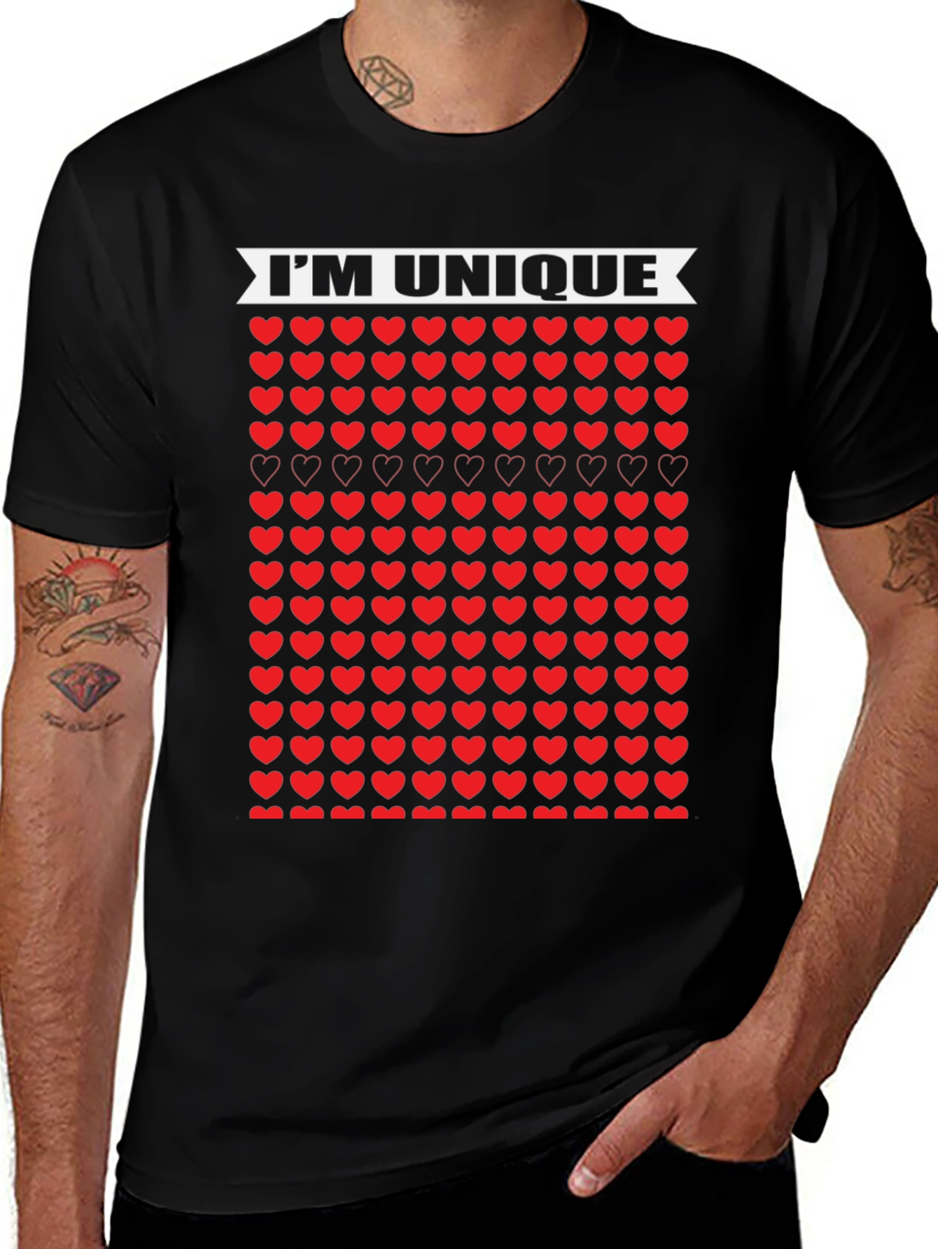 Variant 17 of Unique Hearts Black T-Shirt - I'm Unique Design