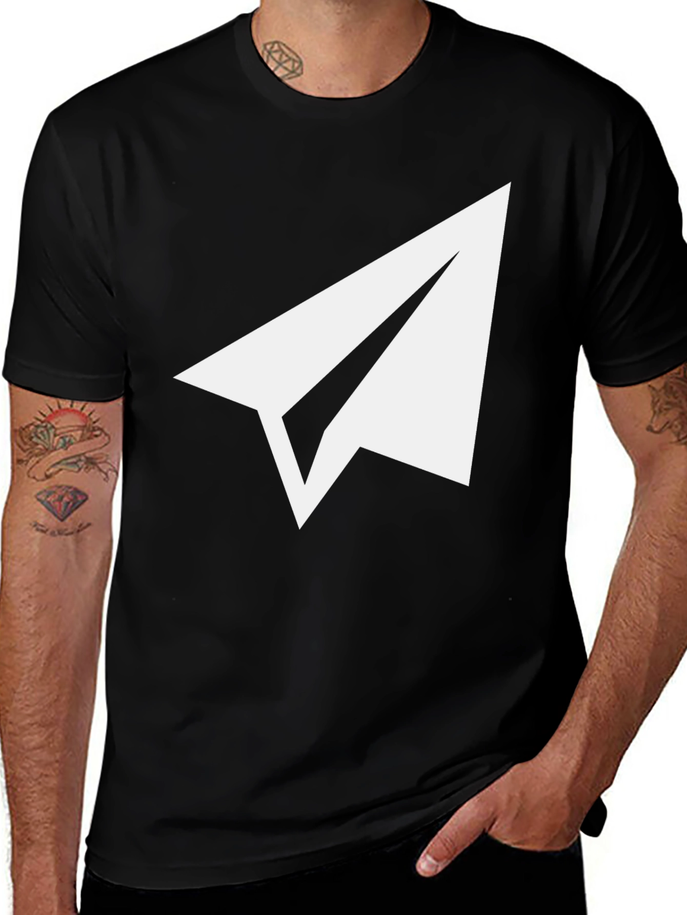 Variant 12 of Paper Airplane Graphic Tee - Soft Black Cotton Blend