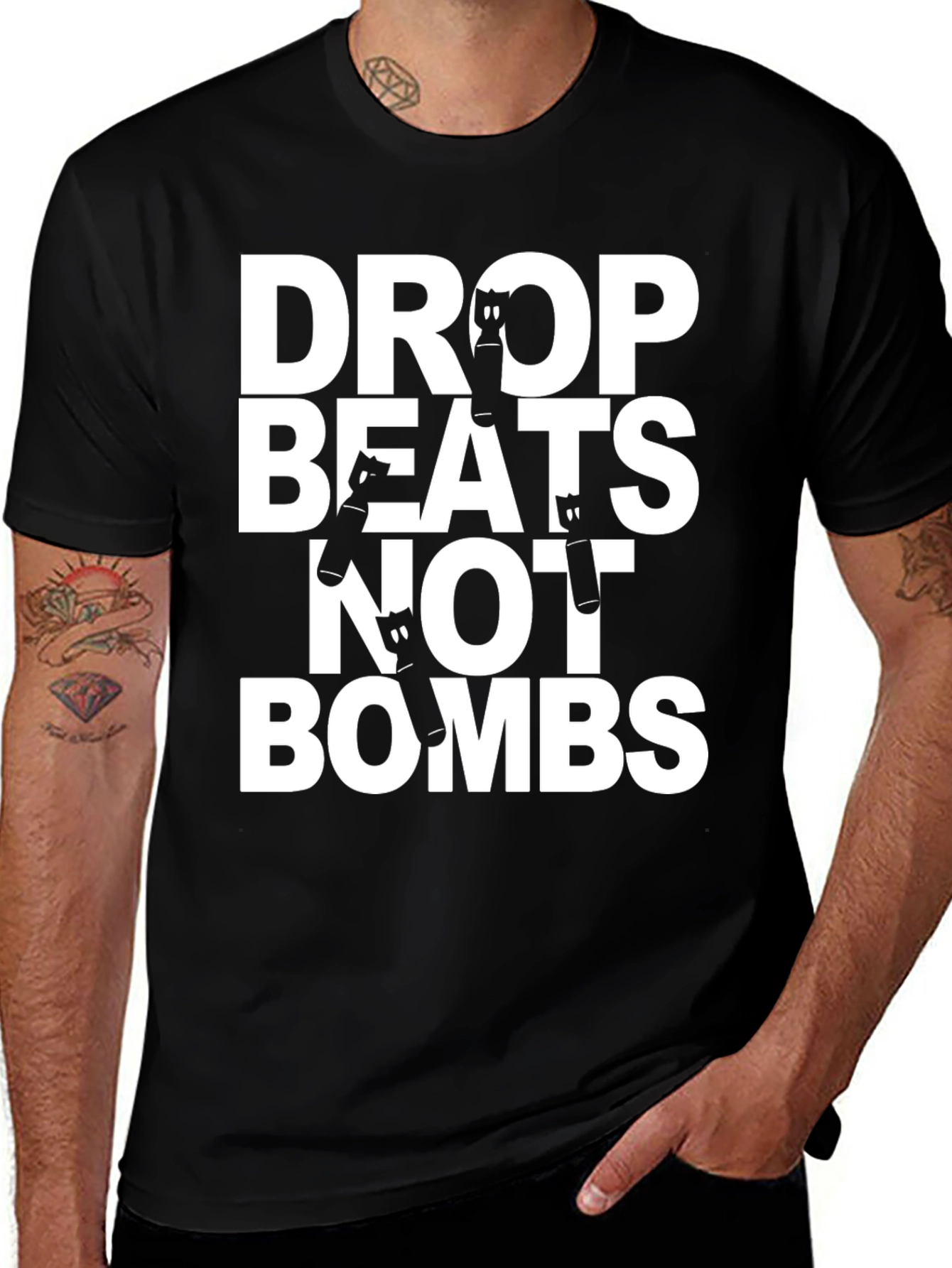 Variant 25 of Drop Beats Not Bombs Graphic Tee - Black