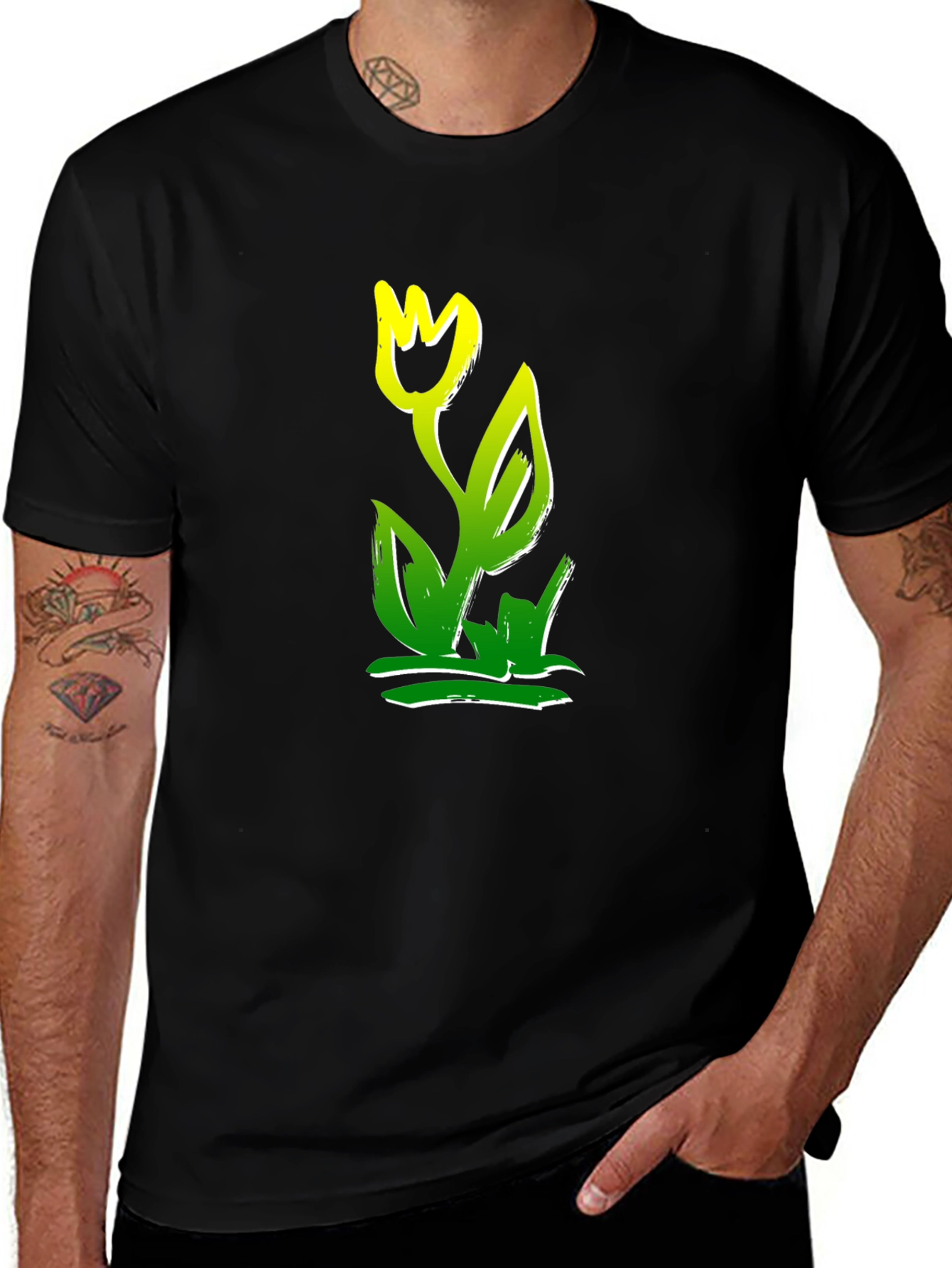 Variant 9 of Abstract Tulip Graphic Tee - Modern Black T-Shirt