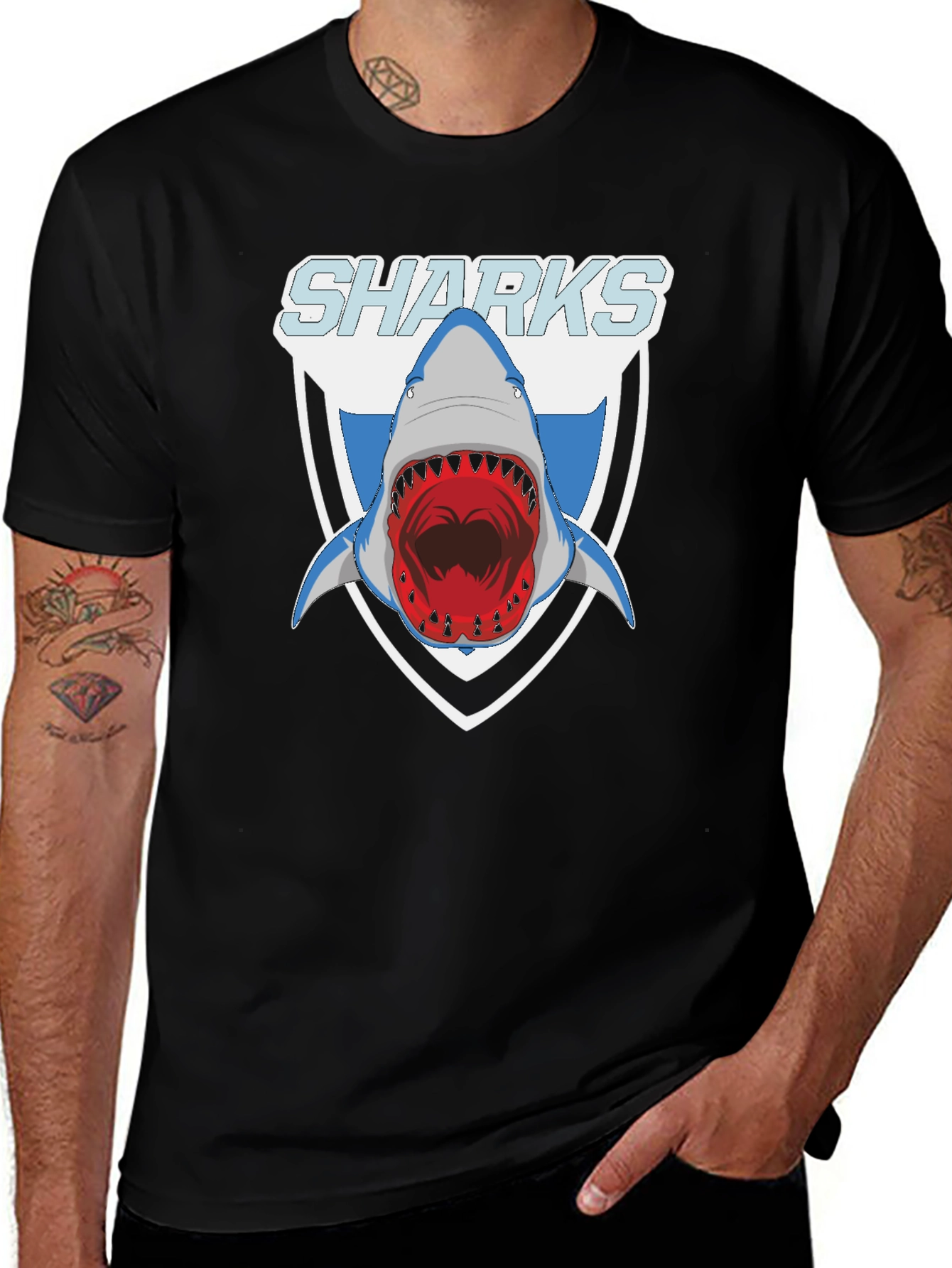 Variant 2 of Shark Attack Graphic T-Shirt - Men's Black Tee
