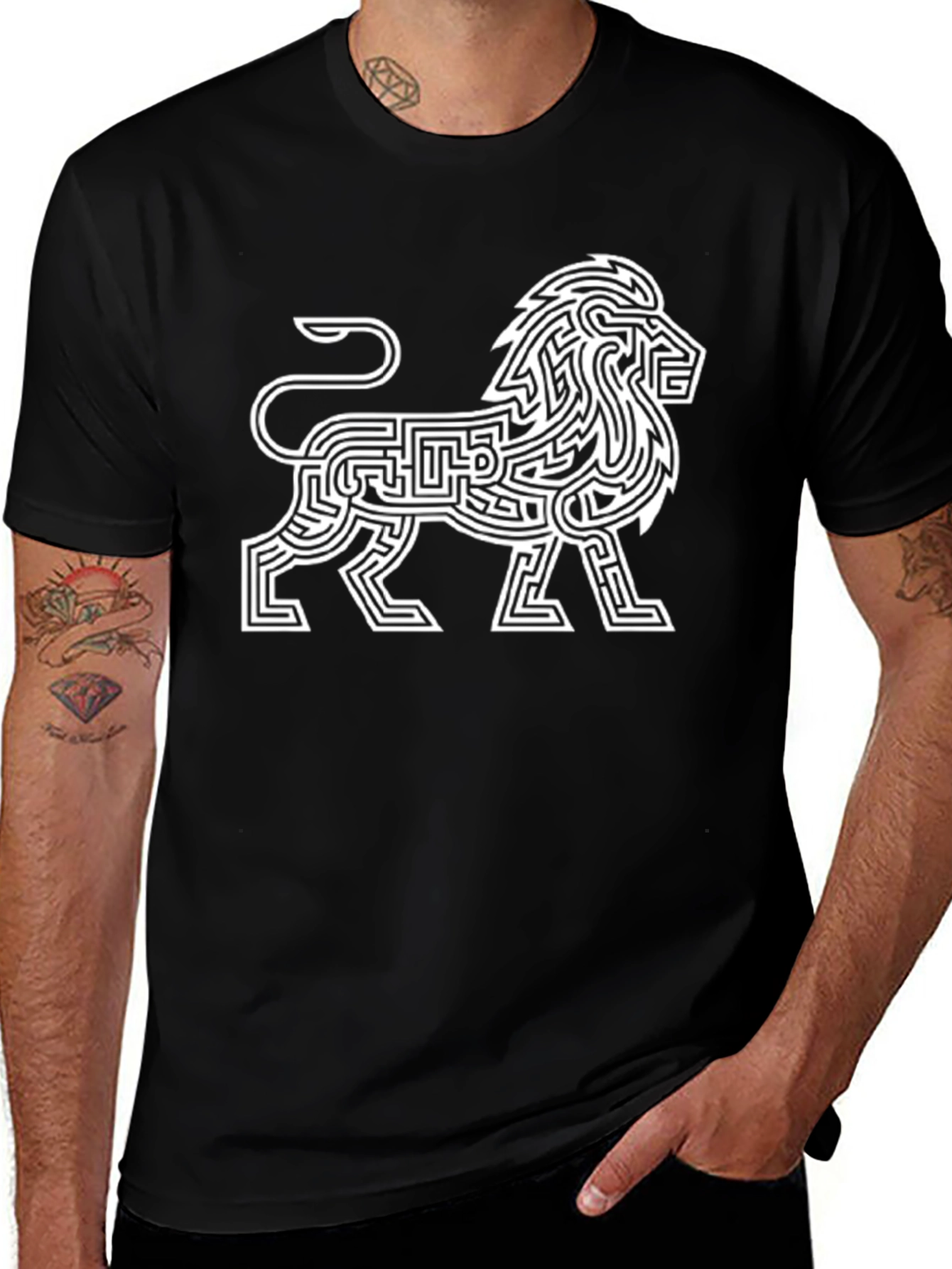 Variant 8 of Lion Maze Graphic T-Shirt - Black