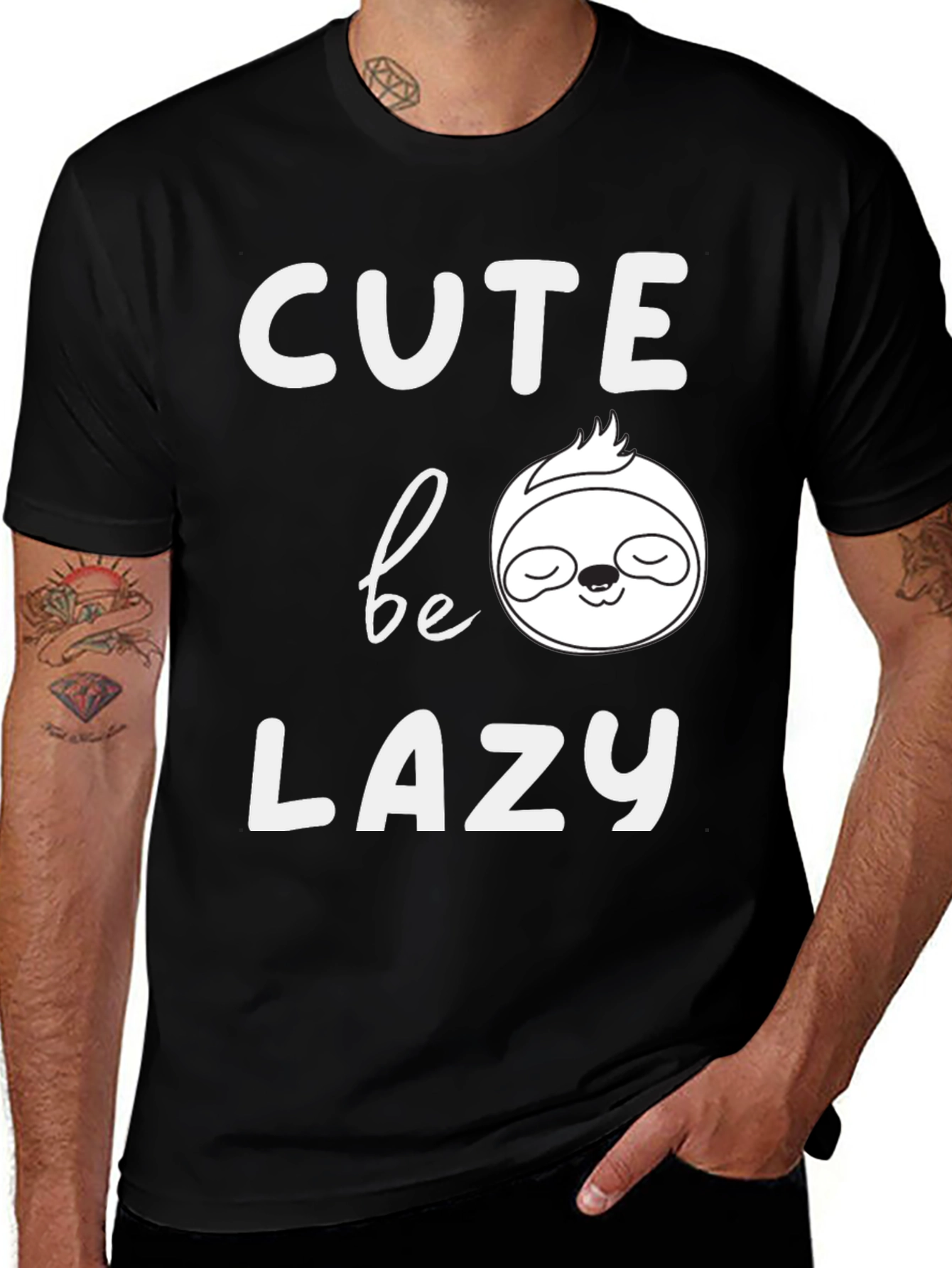 Variant 25 of Cute Be Lazy Sloth T-Shirt - Men's Black Tee