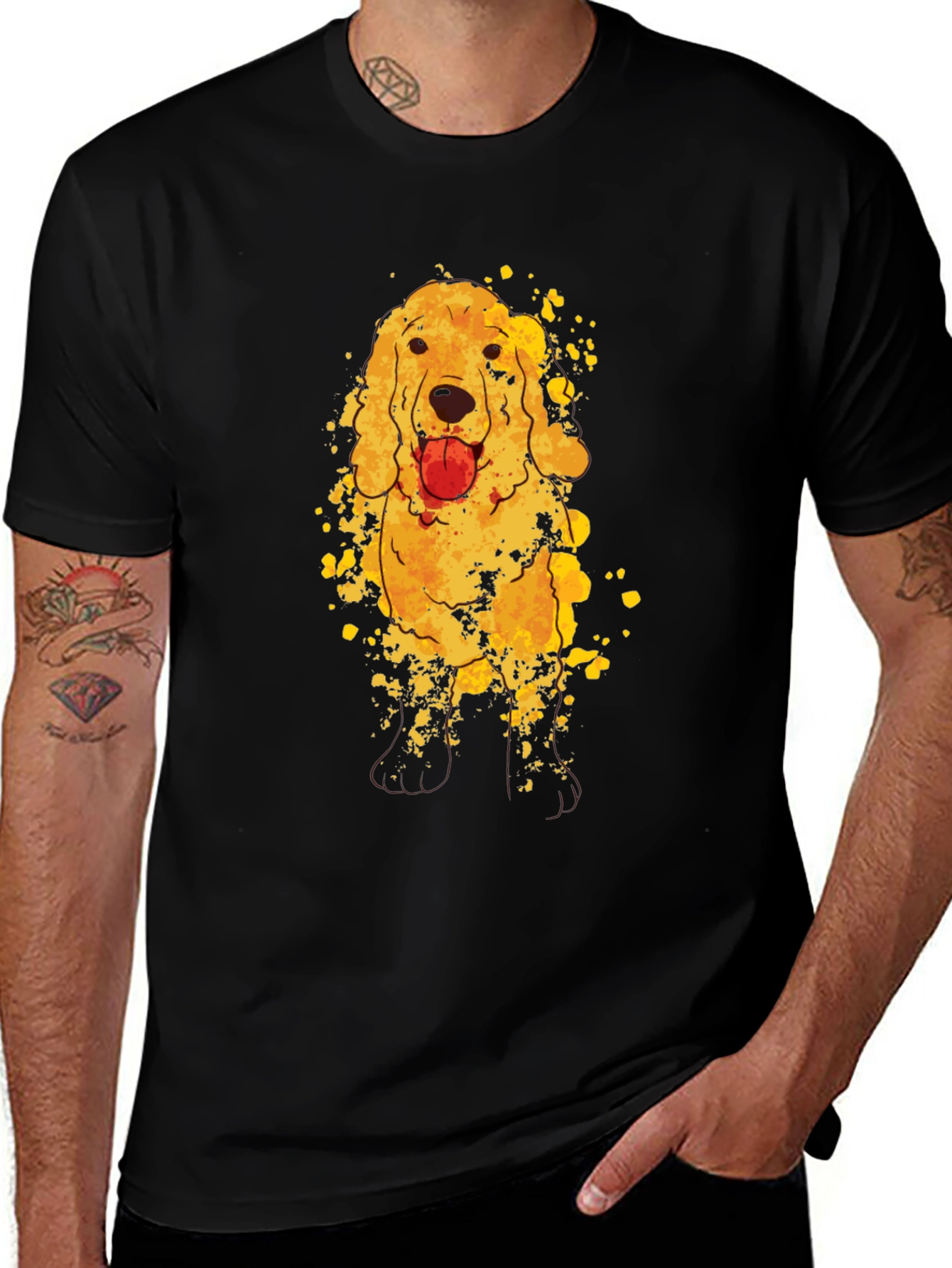 Variant 10 of Golden Retriever Dog Graphic Black T-Shirt