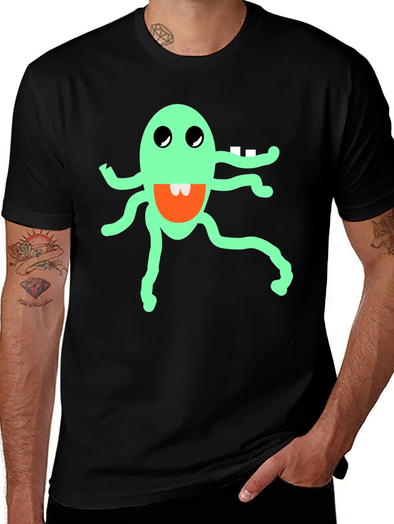 Variant 8 of Funky Monster Graphic Tee - Black Cotton Blend