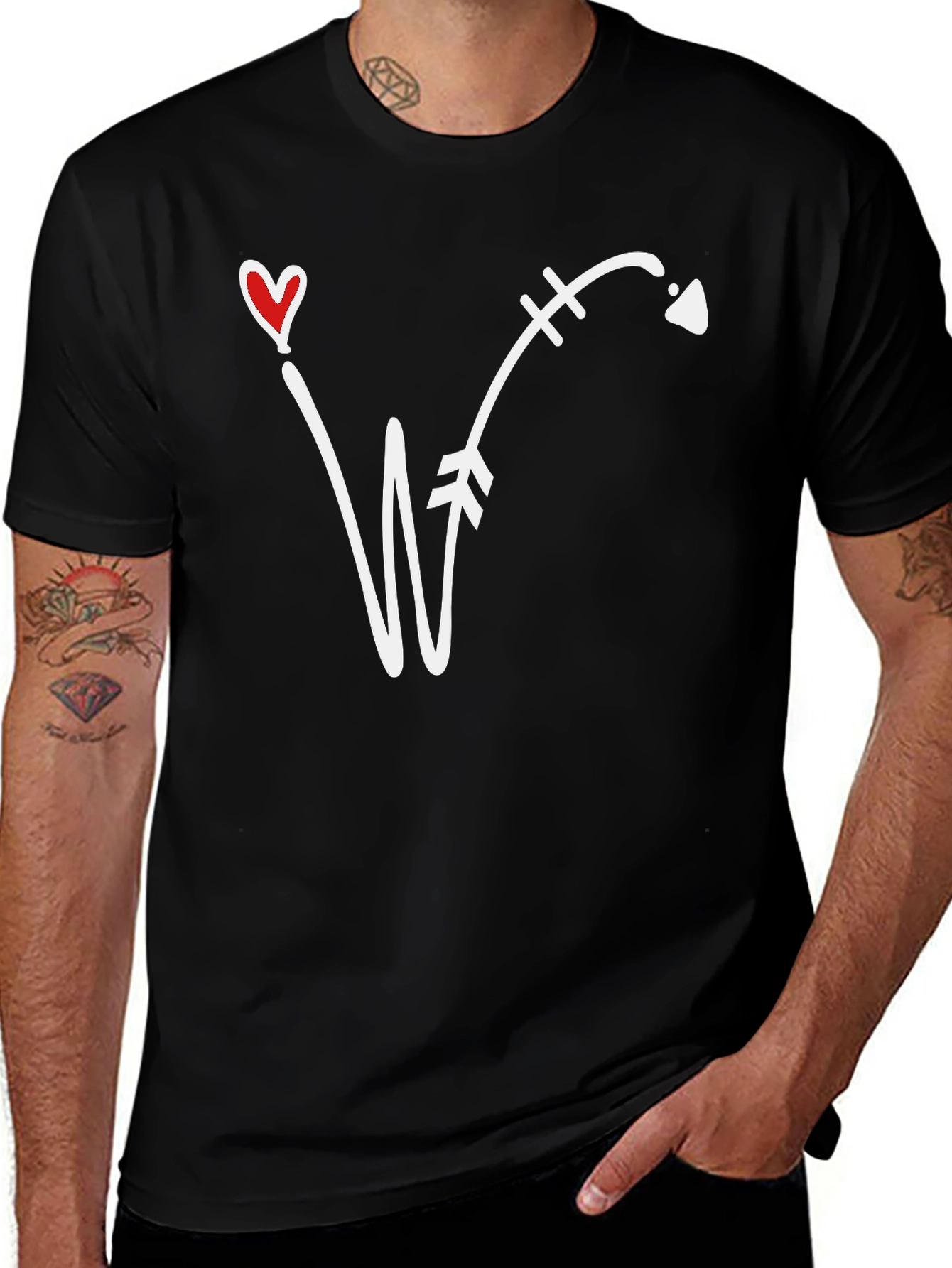 Variant 18 of Arrow Heart T-Shirt - Black Casual Tee