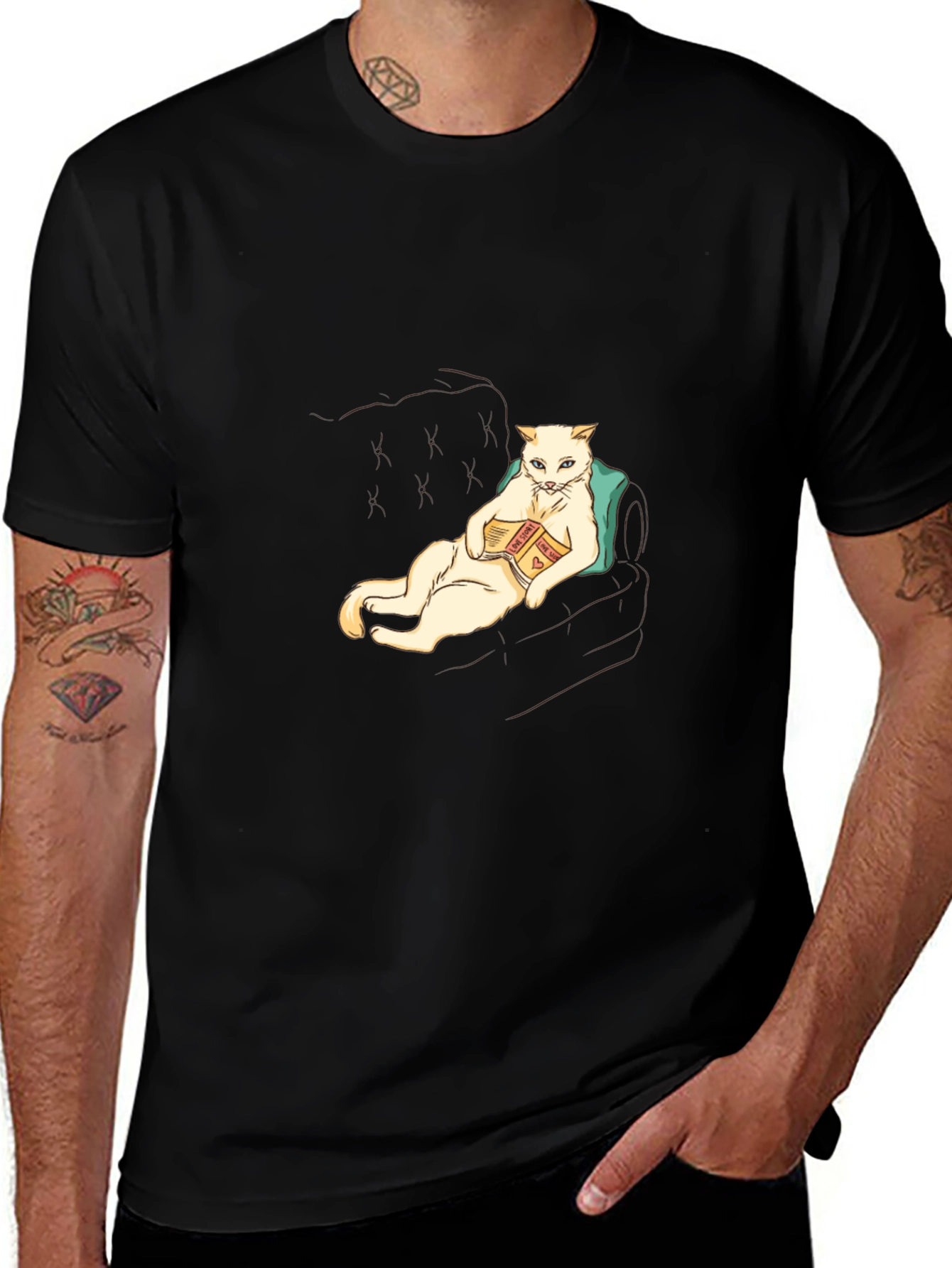 Variant 7 of Cat Reading Book Graphic T-Shirt