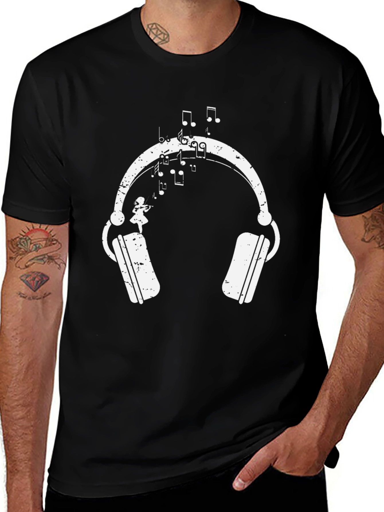 Variant 5 of Music Lover's Tee: Headphones & Violin Graphic T-Shirt
