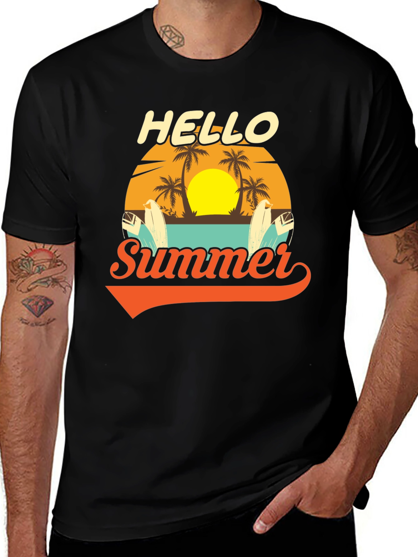 Black Hello Summer Graphic Tee - Beach Vacation Ready! main image
