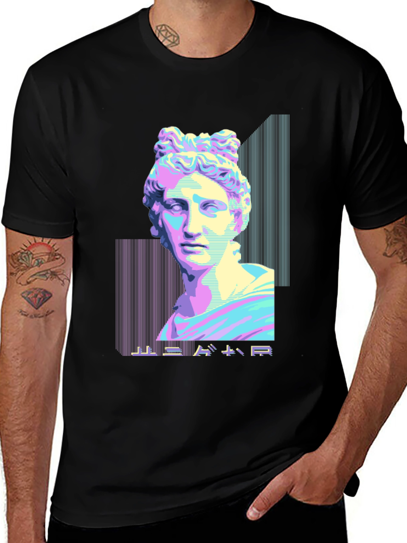 Variant 3 of Vaporwave Statue Graphic Tee - Black Cotton Blend