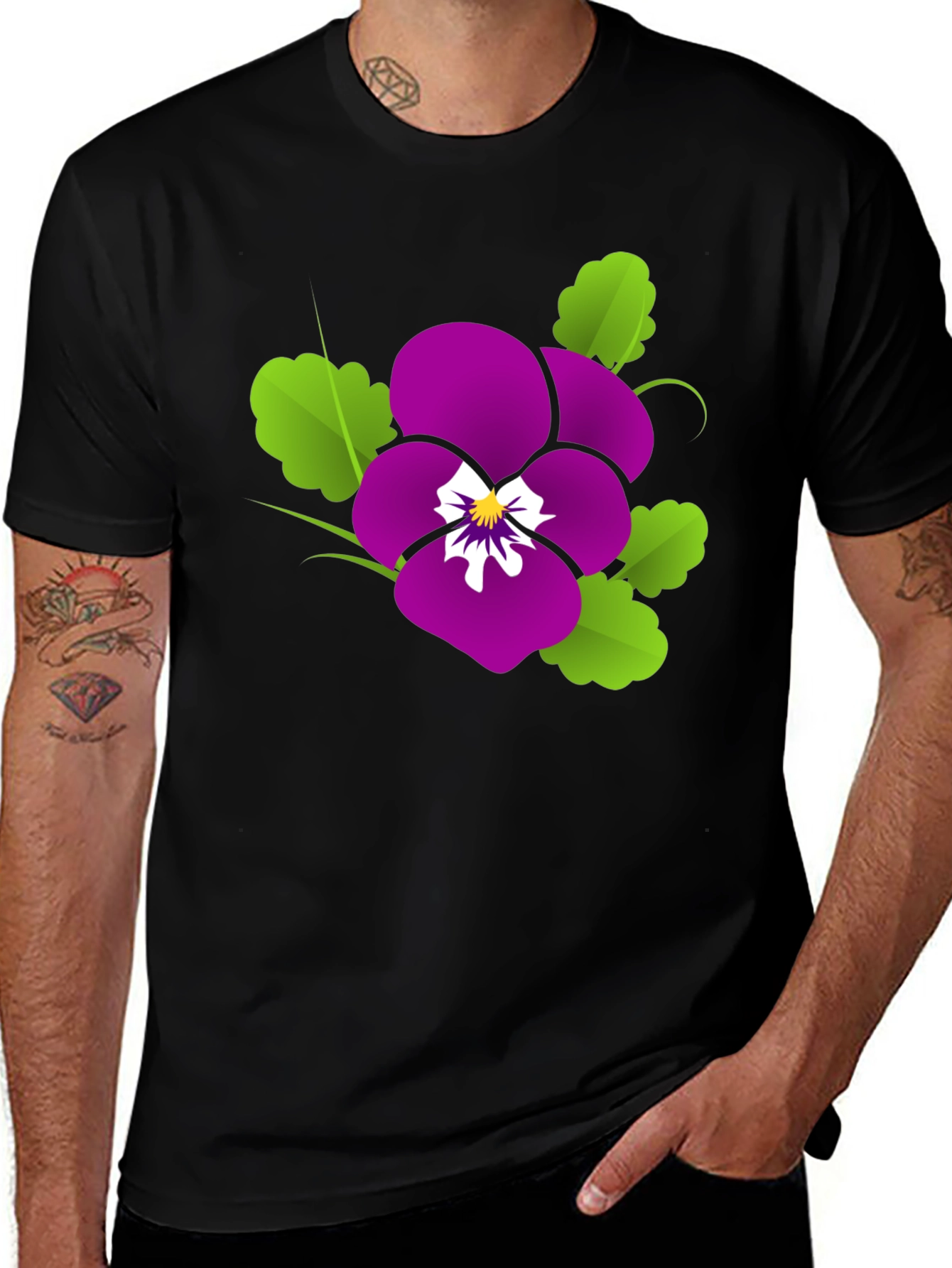 Variant 14 of Floral T-Shirt - Purple Pansy Print