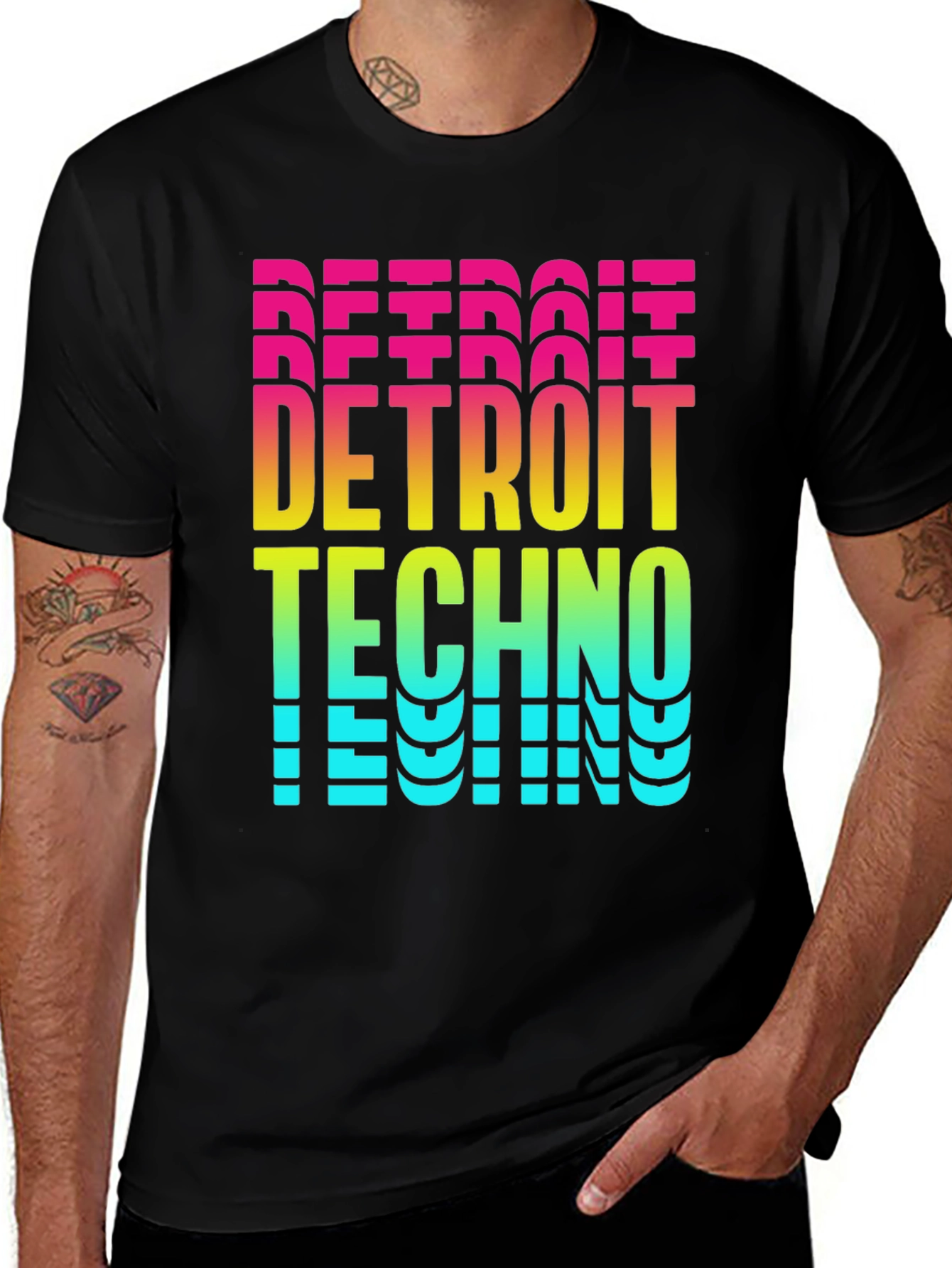 Variant 13 of Detroit Techno Gradient Print Black T-Shirt