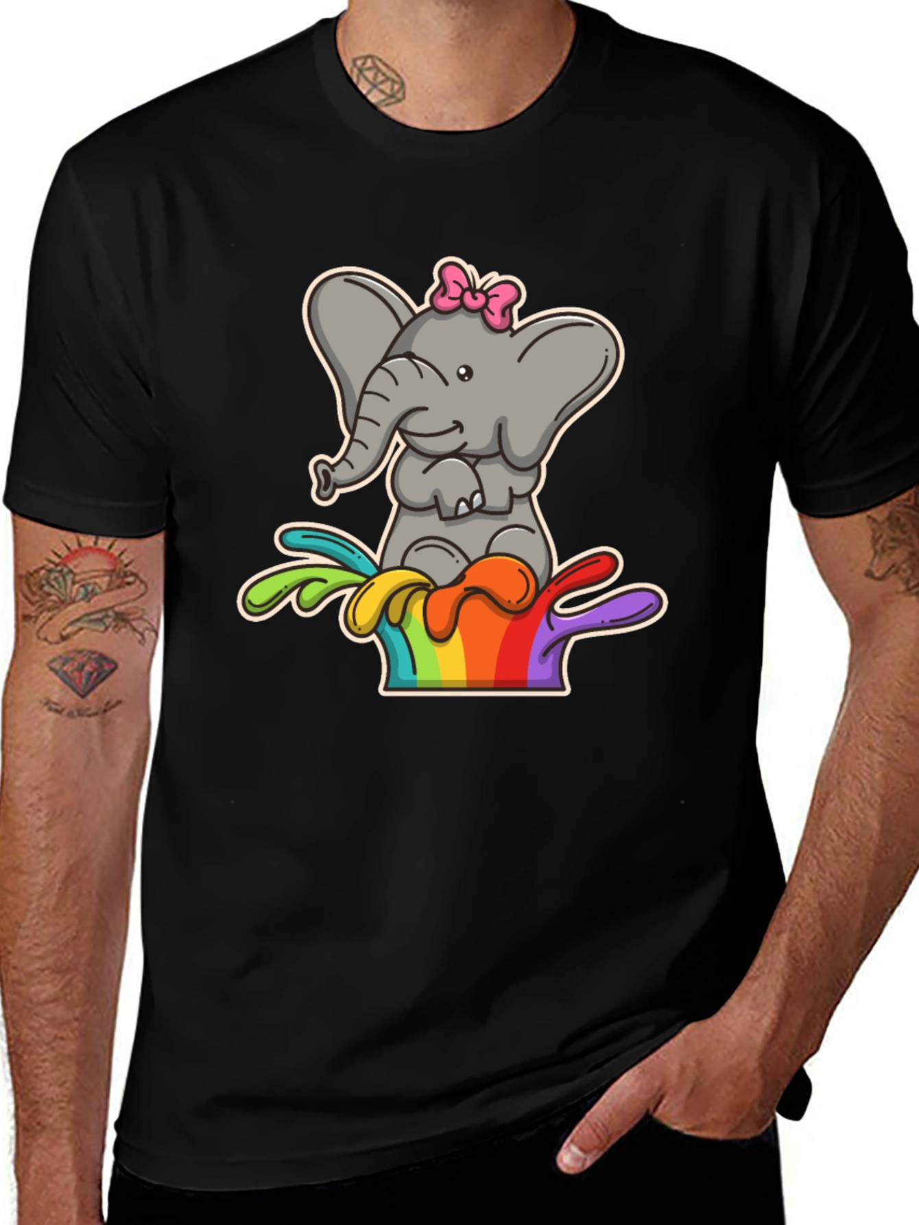 Variant 18 of Elephant Rainbow Splash Tee - Cute Cartoon Graphic Shirt